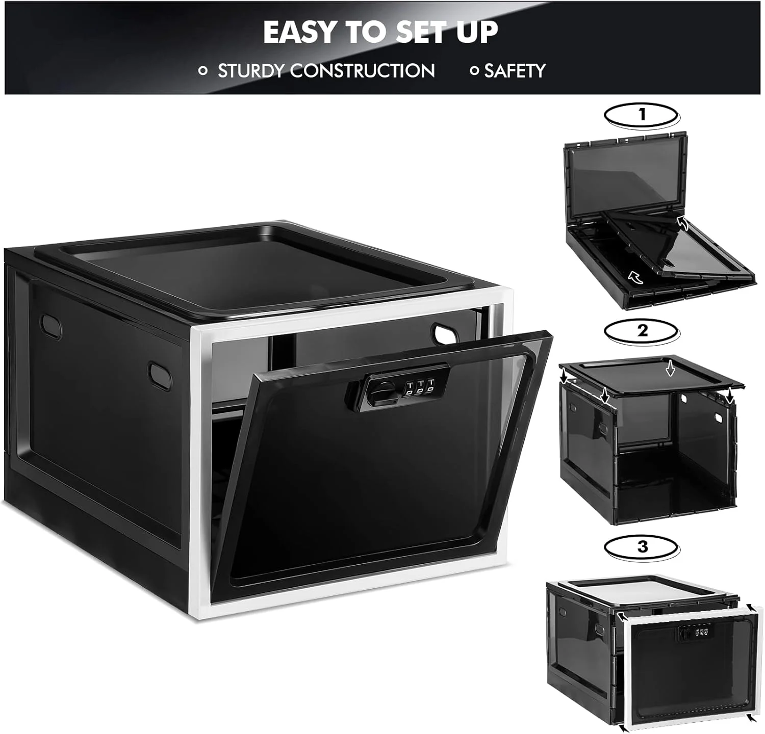 جعبه بزرگ نگهداری دارو یالی‌کوپ، جعبه کمک‌های اولیه قفل‌دار با رمز عبور برای نگهداری ایمن دارو، مواد غذایی و ایمنی خانه (سیاه سفید)