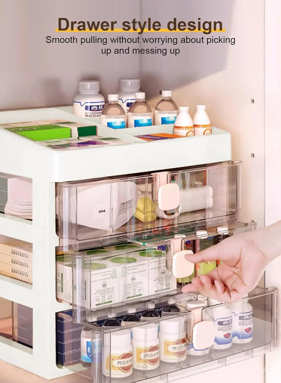 جعبه کمک های اولیه شفاف URbazaar، جعبه خالی کمک های اولیه خانوادگی، جعبه نگهداری دارو پلاستیکی 3 لایه با ظرفیت بزرگ، سازمان دهنده نگهداری دارو (بسیار بزرگ 34.3X32.2X22.2 سانتی متر)