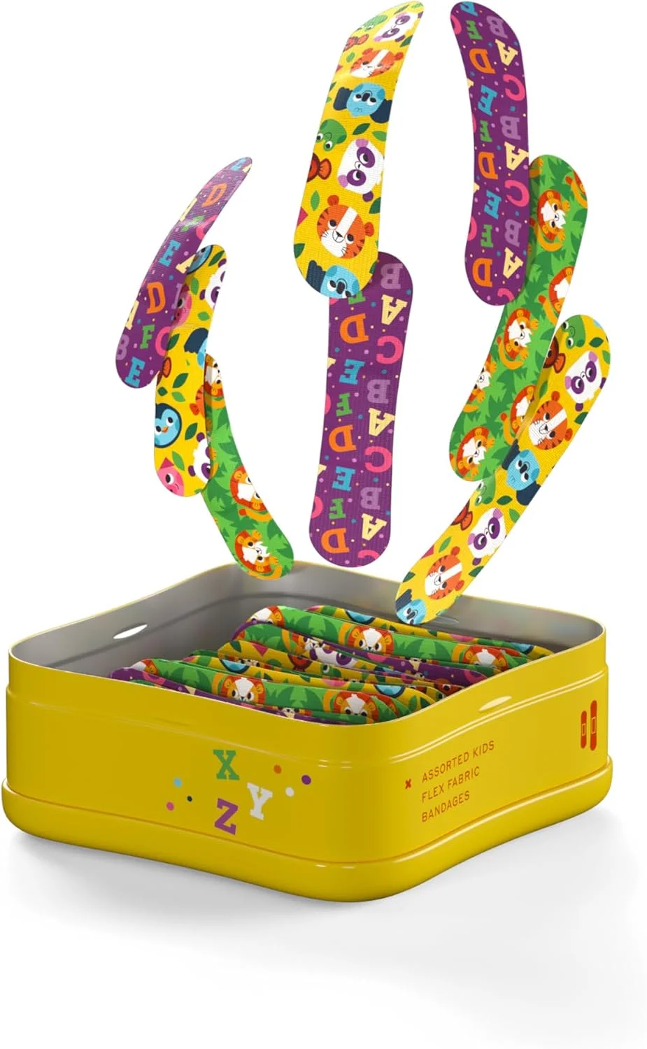 چسب زخم ولی | چسب پارچه ای انعطاف پذیر | اشکال مختلف برای بریدگی ها، خراش ها و زخم های جزئی | جعبه کمک های اولیه رنگارنگ و سرگرم کننده | طرح دار - 48 عدد