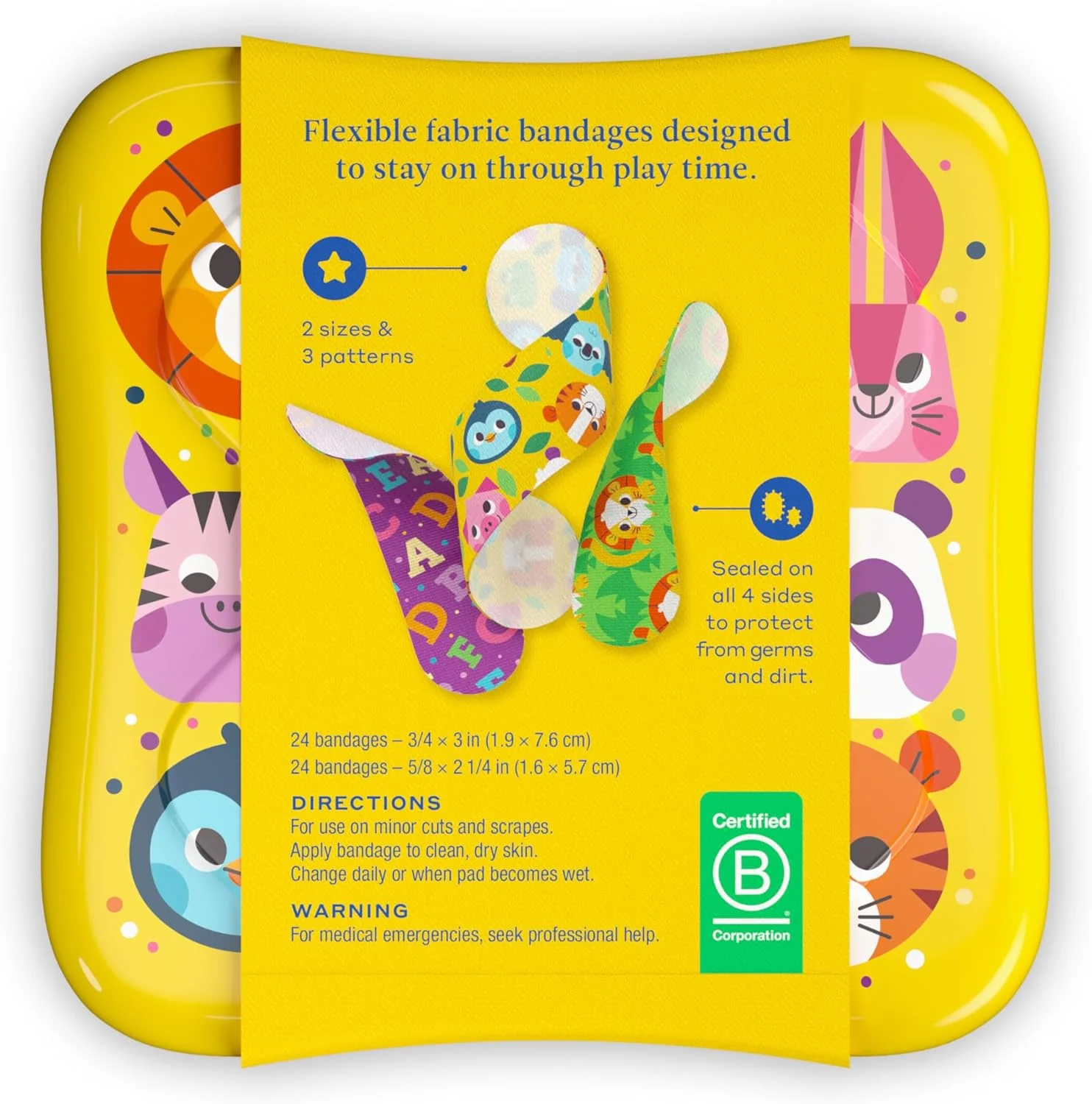 چسب زخم ولی | چسب پارچه ای انعطاف پذیر | اشکال مختلف برای بریدگی ها، خراش ها و زخم های جزئی | جعبه کمک های اولیه رنگارنگ و سرگرم کننده | طرح دار - 48 عدد