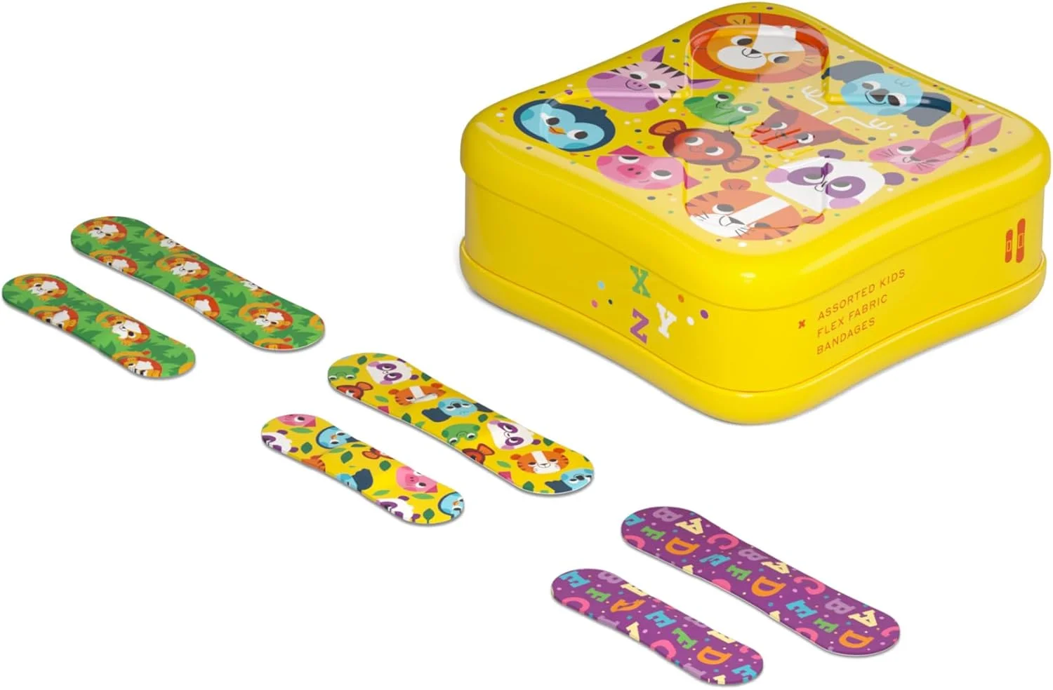 چسب زخم ولی | چسب پارچه ای انعطاف پذیر | اشکال مختلف برای بریدگی ها، خراش ها و زخم های جزئی | جعبه کمک های اولیه رنگارنگ و سرگرم کننده | طرح دار - 48 عدد