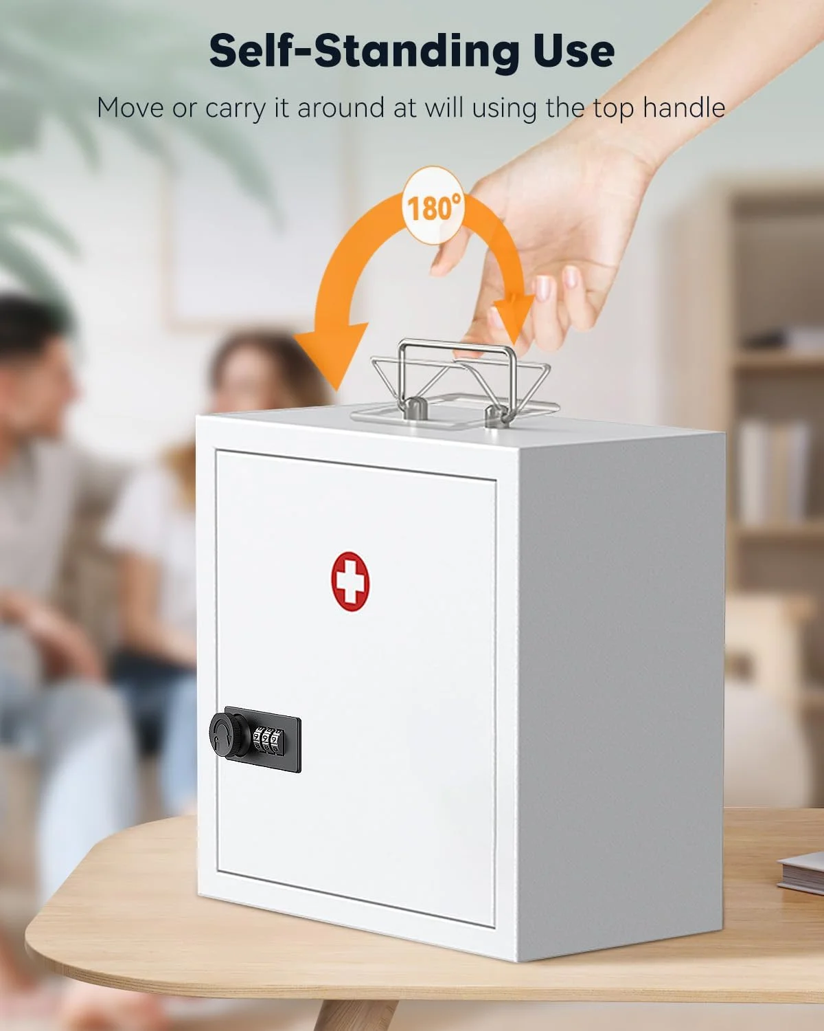 جعبه کمک های اولیه قفل دار دیواری Uniclife با قفل ترکیبی و دستگیره، سازمان دهنده دارو متوسط، جعبه فلزی سفید
