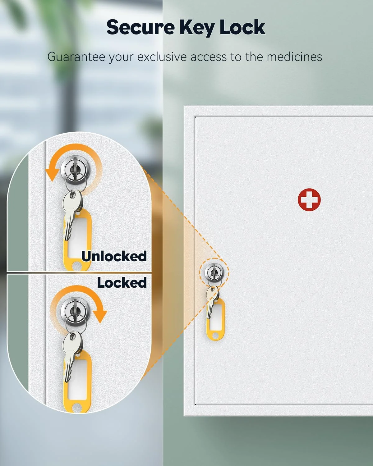 جعبه کمک های اولیه دیواری Uniclife با قفل کلیدی، سازمان دهنده دارویی با ظرفیت بالا، جعبه فلزی سفید رنگ
