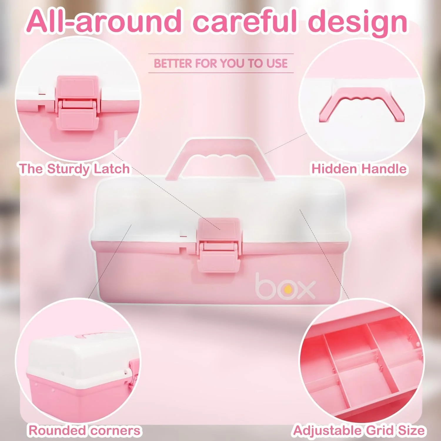 جعبه ابزار تاشو 30 سانتی متری سه لایه چند منظوره / جعبه لوازم هنری / جعبه لوازم خیاطی / جعبه کمک های اولیه خانواده / جعبه نگهداری دارو با 2 سینی (صورتی)