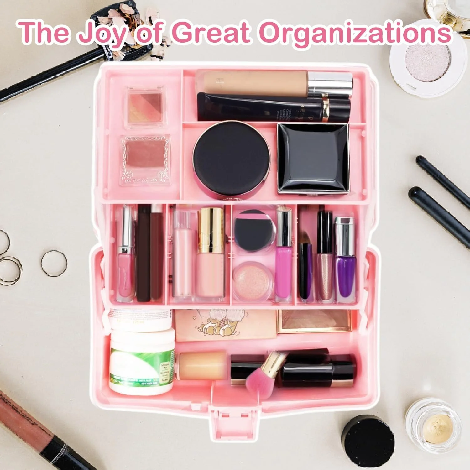 جعبه ابزار تاشو 30 سانتی متری سه لایه چند منظوره / جعبه لوازم هنری / جعبه لوازم خیاطی / جعبه کمک های اولیه خانواده / جعبه نگهداری دارو با 2 سینی (صورتی)