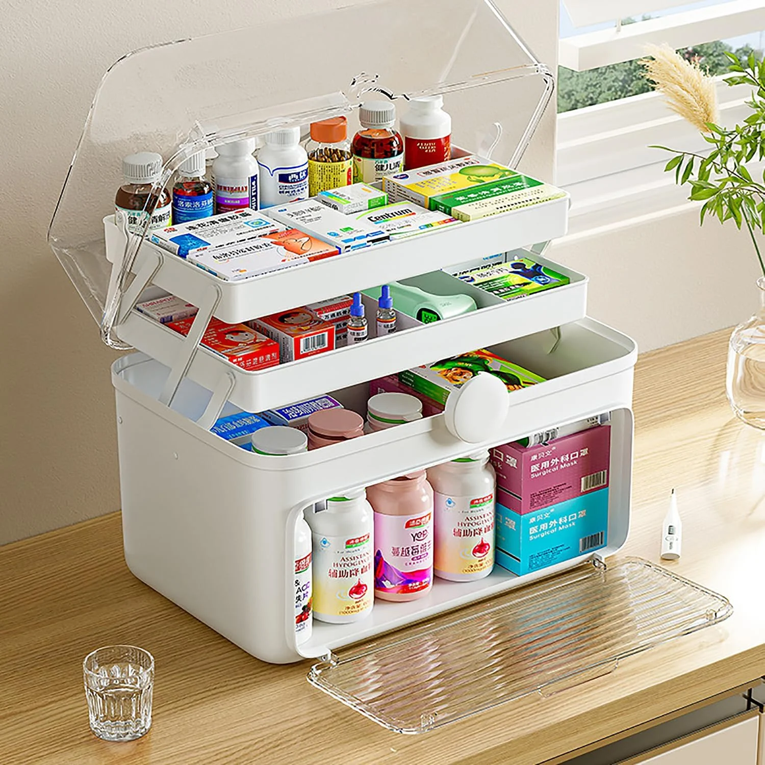 ظروف نگهداری قابل حمل 3 طبقه SPNOR، جعبه قرص با دسته و محفظه، جعبه کمک های اولیه و جعبه نگهداری اسباب بازی/جواهرات، 35 * 22.5 * 26.3 سانتی متر ظروف نگهداری قابل حمل 3 طبقه SPNOR، جعبه قرص با دسته و محفظه، جعبه کمک های اولیه و جعبه نگهداری اسباب بازی/جواهرات، 35 * 22.5 * 26.3 سانتی متر