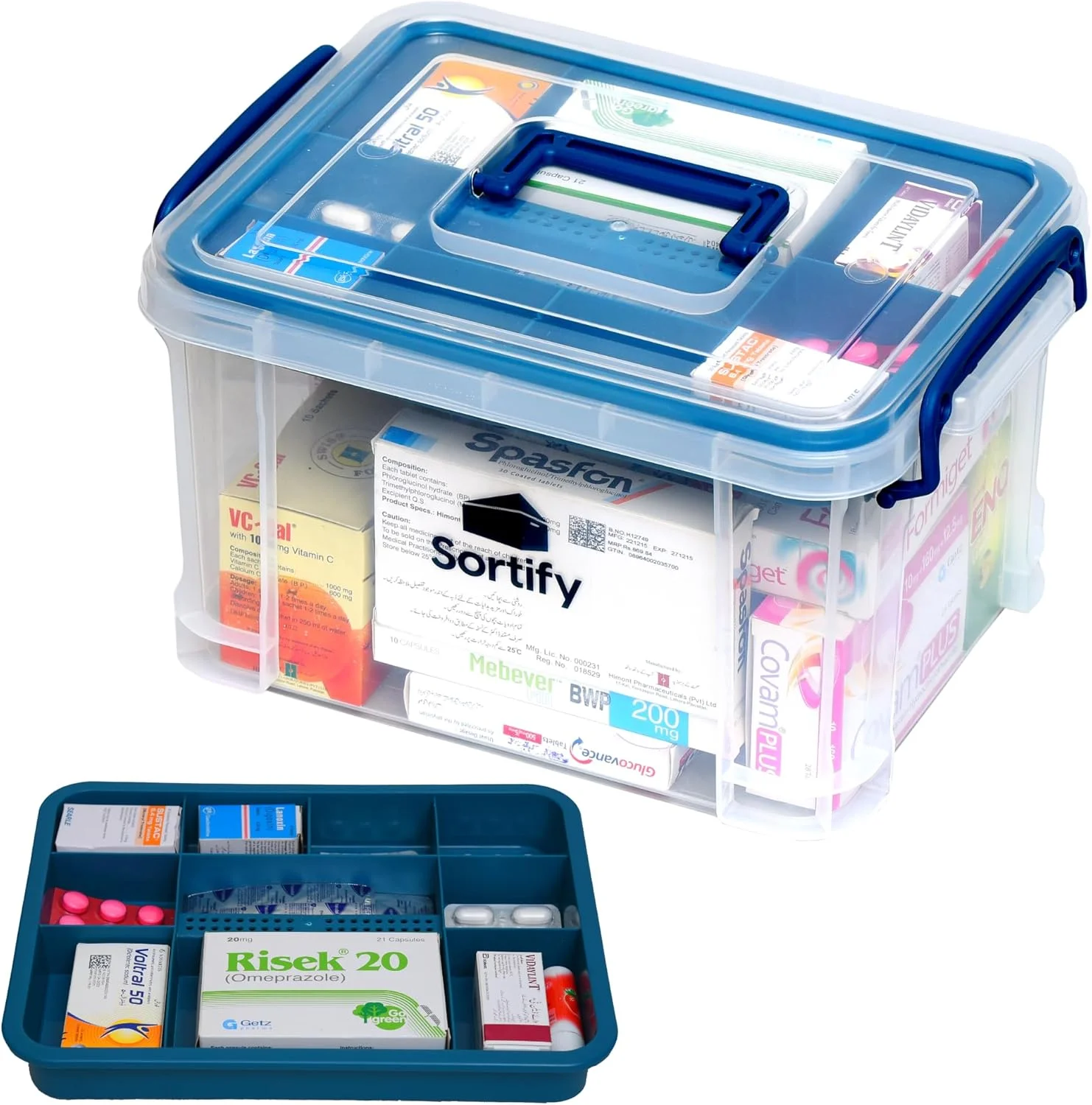 جعبه نظم دهنده دارو Sortify، با جعبه بزرگ نظم دهنده دارو با ابعاد 33x24x19 سانتی متر منظم بمانید، جعبه نگهداری دارو پلاستیکی شفاف با سینی 10 قسمتی، کابینت دارو با ظرفیت بیش از 50 دارو جعبه نظم دهنده دارو Sortify، با جعبه بزرگ نظم دهنده دارو با ابعاد 33x24x19 سانتی متر منظم بمانید، جعبه نگهداری دارو پلاستیکی شفاف با سینی 10 قسمتی، کابینت دارو با ظرفیت بیش از 50 دارو