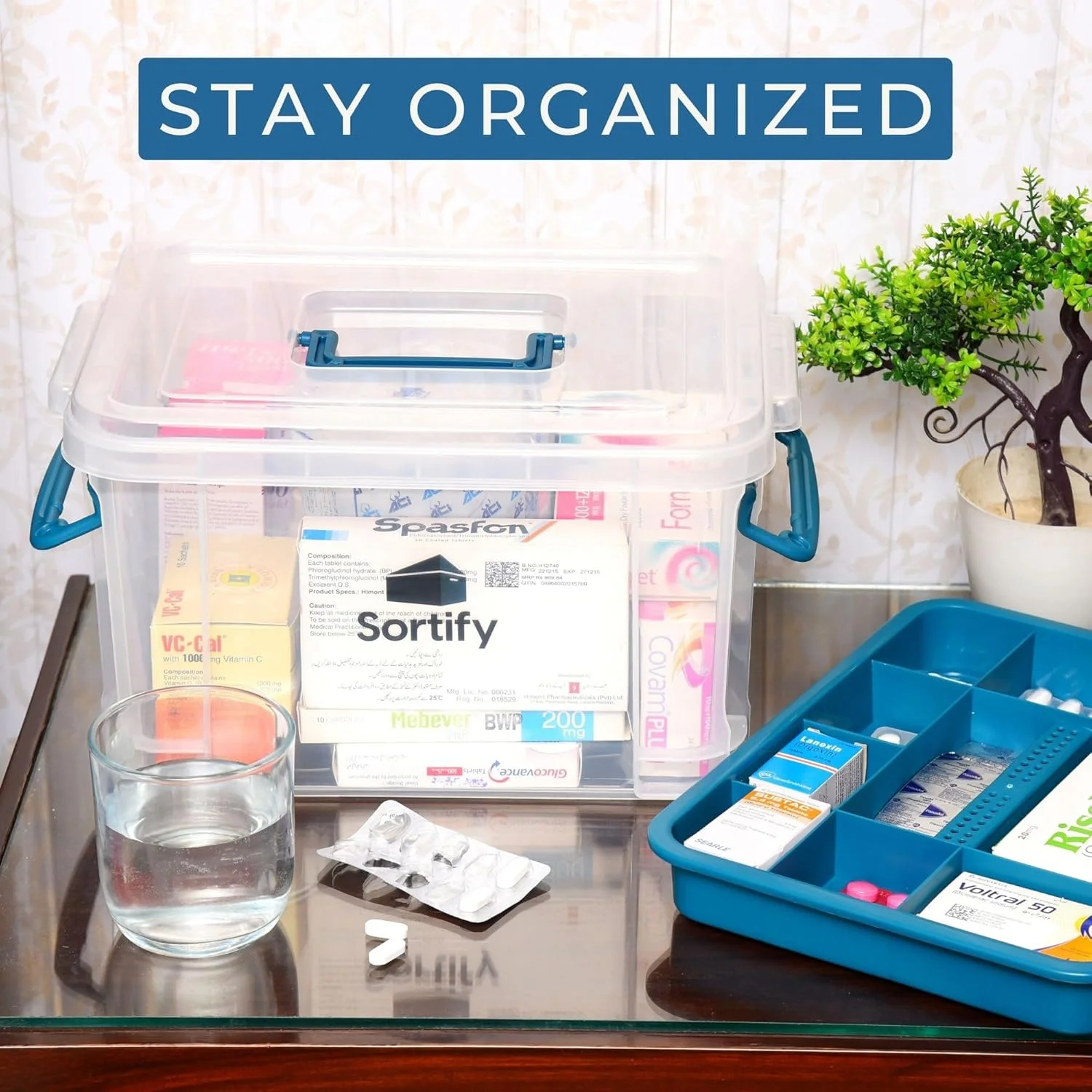 جعبه نظم دهنده دارو Sortify، با جعبه بزرگ نظم دهنده دارو با ابعاد 33x24x19 سانتی متر منظم بمانید، جعبه نگهداری دارو پلاستیکی شفاف با سینی 10 قسمتی، کابینت دارو با ظرفیت بیش از 50 دارو جعبه نظم دهنده دارو Sortify، با جعبه بزرگ نظم دهنده دارو با ابعاد 33x24x19 سانتی متر منظم بمانید، جعبه نگهداری دارو پلاستیکی شفاف با سینی 10 قسمتی، کابینت دارو با ظرفیت بیش از 50 دارو