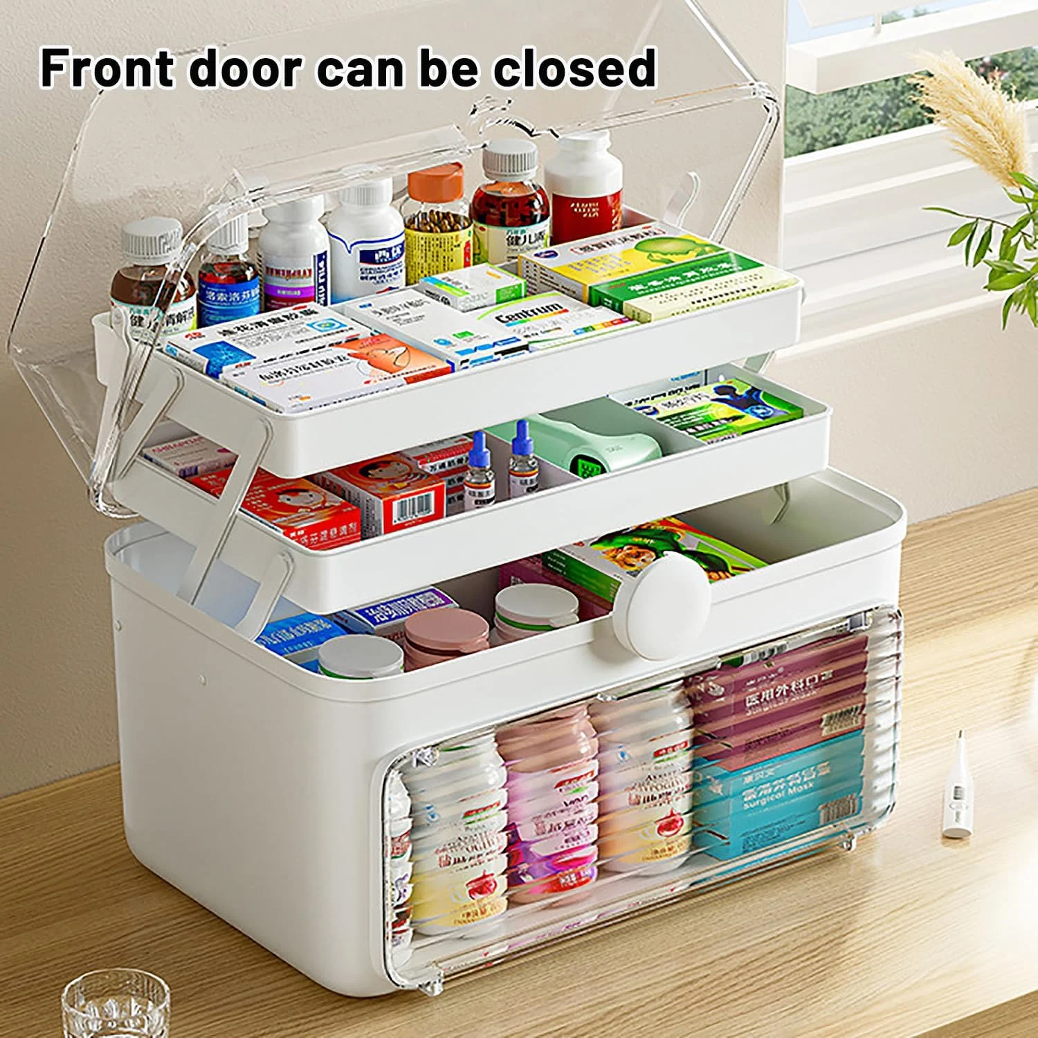 ظروف نگهداری قابل حمل 3 طبقه SPNOR، جعبه قرص با دسته و محفظه، جعبه کمک های اولیه و جعبه نگهداری اسباب بازی/جواهرات، 35 * 22.5 * 26.3 سانتی متر