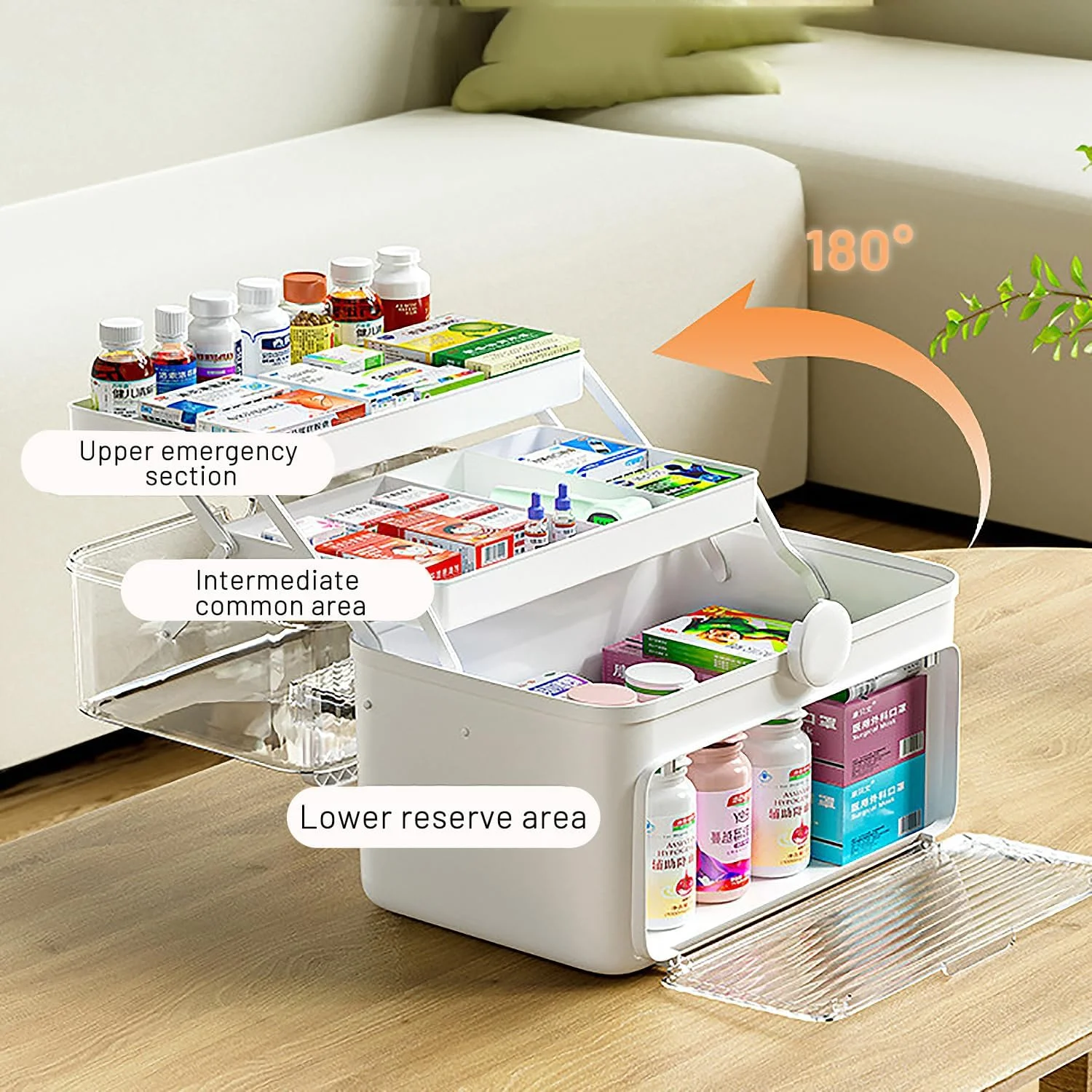 ظروف نگهداری قابل حمل 3 طبقه SPNOR، جعبه قرص با دسته و محفظه، جعبه کمک های اولیه و جعبه نگهداری اسباب بازی/جواهرات، 35 * 22.5 * 26.3 سانتی متر