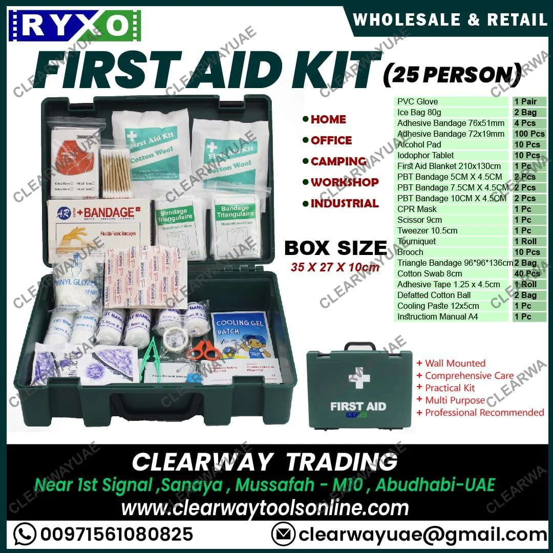جعبه کمک های اولیه (25 نفره) به همراه برچسب جعبه کمک های اولیه A4 | پلاستیک مقاوم با براکت نصب دیواری، قابل استفاده برای 25 نفر در خانه، دفتر، کمپینگ، کارگاه، صنعتی | ایمنی RIXO | CLEARWAY جعبه کمک های اولیه (25 نفره) به همراه برچسب جعبه کمک های اولیه A4 | پلاستیک مقاوم با براکت نصب دیواری، قابل استفاده برای 25 نفر در خانه، دفتر، کمپینگ، کارگاه، صنعتی | ایمنی RIXO | CLEARWAY