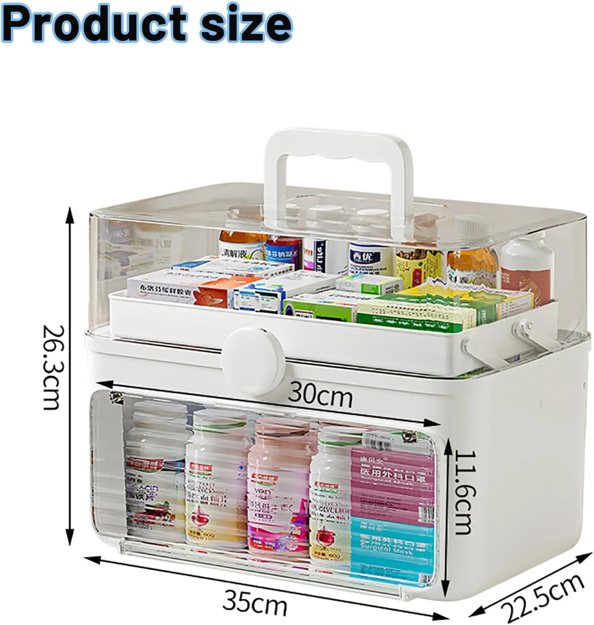 ظروف نگهداری قابل حمل 3 طبقه SPNOR، جعبه قرص با دسته و محفظه، جعبه کمک های اولیه و جعبه نگهداری اسباب بازی/جواهرات، 35 * 22.5 * 26.3 سانتی متر