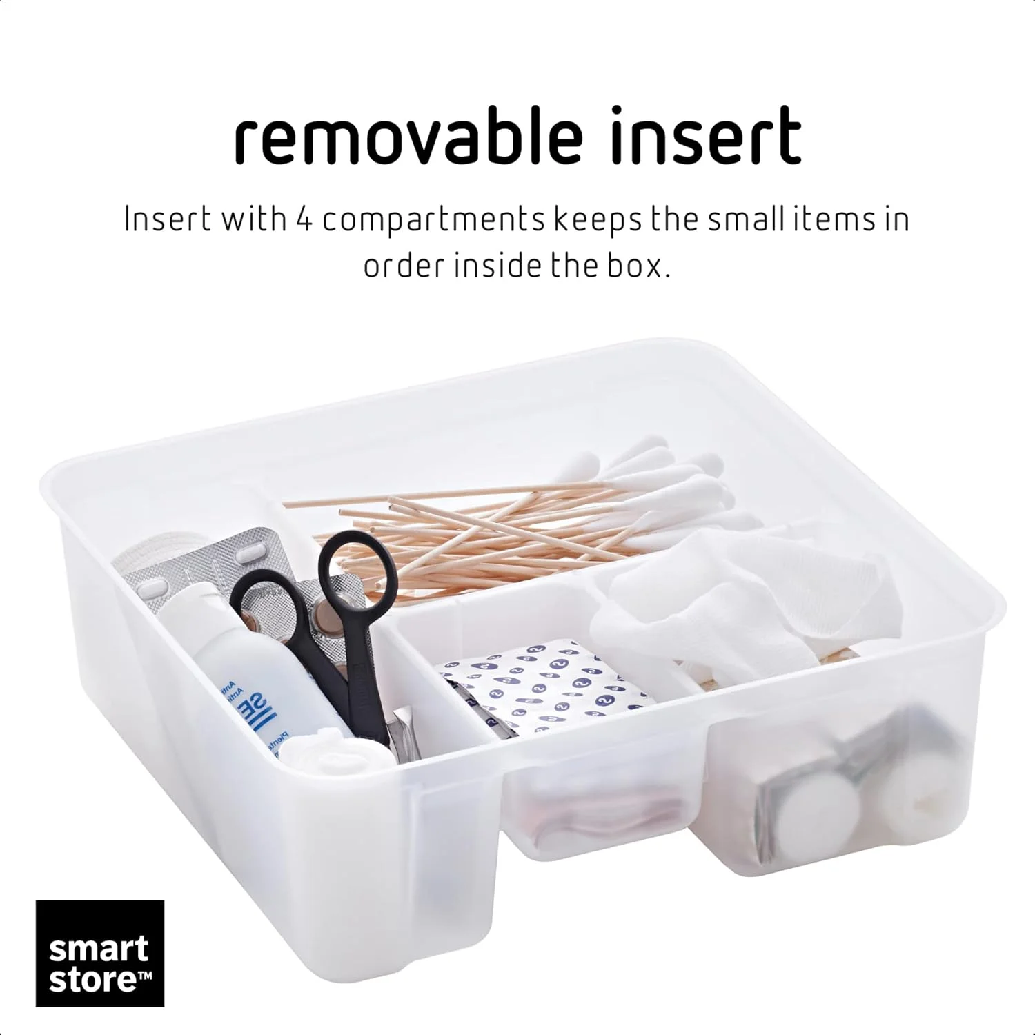 جعبه کمک های اولیه پلاستیکی 8 لیتری Smartstore - جعبه نگهداری دارو با درج - جعبه دارویی شفاف و قفل دار - بدون BPA - قفل گیره ای - طول 28 x عرض 28 x ارتفاع 17 سانتی متر