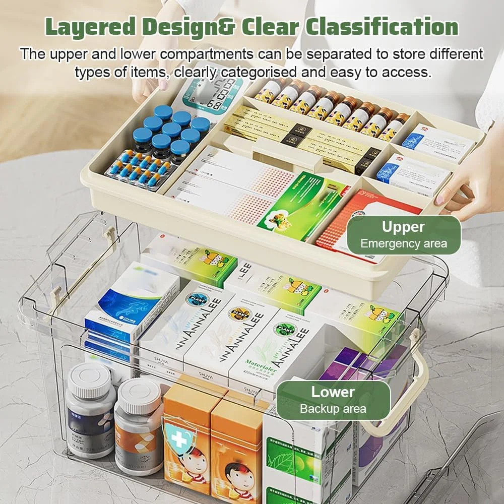 جعبه نگهداری لوازم پزشکی خانواده SKY-TOUCH: جعبه نگهداری پلاستیکی شفاف با سینی، جعبه ابزار با دسته، جعبه نگهداری چند منظوره برای داروها، اسباب بازی ها، ابزار، لوازم اداری (37 * 26 * 20 سانتی متر بژ) جعبه نگهداری لوازم پزشکی خانواده SKY-TOUCH: جعبه نگهداری پلاستیکی شفاف با سینی، جعبه ابزار با دسته، جعبه نگهداری چند منظوره برای داروها، اسباب بازی ها، ابزار، لوازم اداری (37 * 26 * 20 سانتی متر بژ)