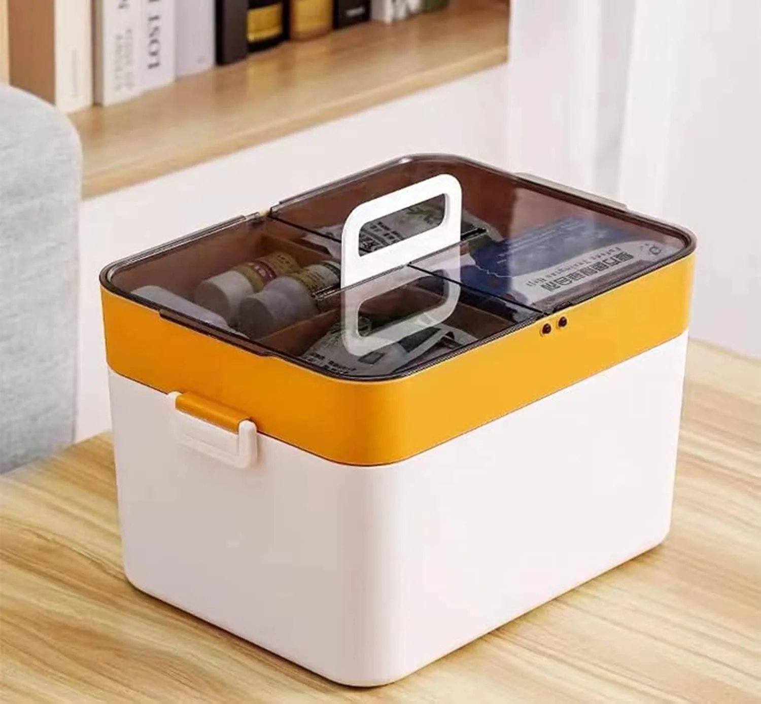 جعبه کمک های اولیه دو لایه پلاستیکی SKYISOK، جعبه دارویی با ظرفیت بزرگ، جعبه کمک های اولیه چند منظوره برای خانواده (زرد) جعبه کمک های اولیه دو لایه پلاستیکی SKYISOK، جعبه دارویی با ظرفیت بزرگ، جعبه کمک های اولیه چند منظوره برای خانواده (زرد)