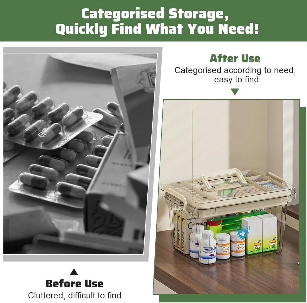 جعبه نگهداری لوازم پزشکی خانواده SKY-TOUCH: جعبه نگهداری پلاستیکی شفاف با سینی، جعبه ابزار با دسته، جعبه نگهداری چند منظوره برای داروها، اسباب بازی ها، ابزار، لوازم اداری (37 * 26 * 20 سانتی متر بژ) جعبه نگهداری لوازم پزشکی خانواده SKY-TOUCH: جعبه نگهداری پلاستیکی شفاف با سینی، جعبه ابزار با دسته، جعبه نگهداری چند منظوره برای داروها، اسباب بازی ها، ابزار، لوازم اداری (37 * 26 * 20 سانتی متر بژ)