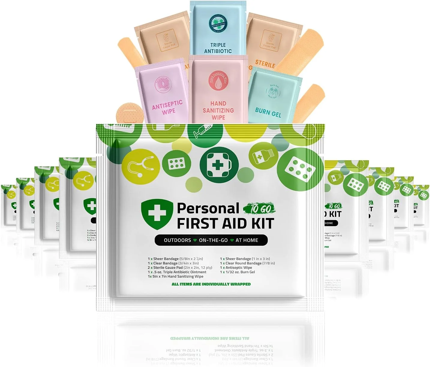جعبه کمک های اولیه مسافرتی قابل حمل pH Advantage - بسته 10 عددی | ایده آل برای خانه، دفتر، ماشین، مدرسه، محل کار، مسافرت، پیاده روی، شکار و فضای باز | محصولات کمک های اولیه بسته بندی شده جداگانه (سبز)