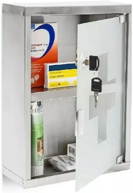 جعبه کمک های اولیه دیواری PaulStore، فلزی، فولادی، قفل دار، مناسب برای دارو و تجهیزات پزشکی