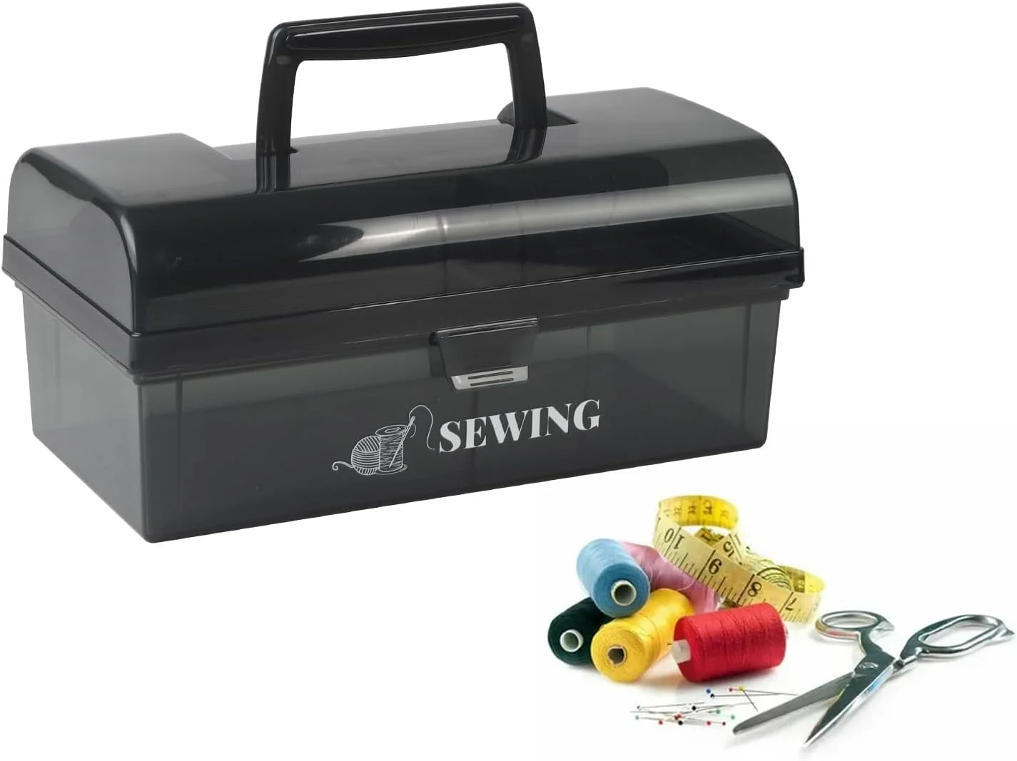 جعبه خیاطی 10 اینچی Mowhut، سبد خیاطی 2 طبقه، جعبه ذخیره سازی کیت خیاطی خالی با سینی قابل جابجایی برای جعبه ابزار تاشو/جعبه هنر و صنایع دستی/سازمان دهنده لوازم خیاطی/جعبه دارو/جعبه کمک های اولیه خانواده
