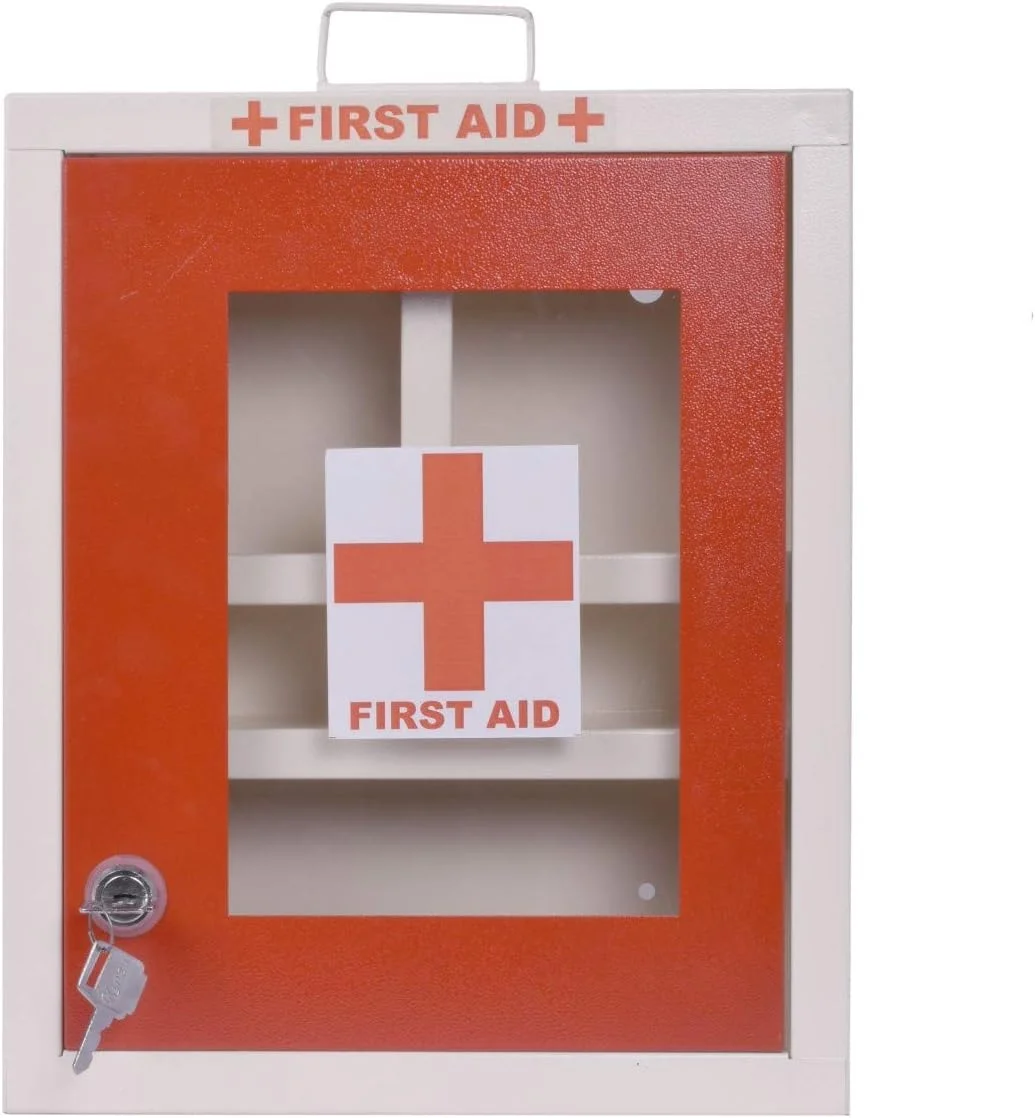 جعبه کمک های اولیه پلنتکس / جعبه پزشکی / جعبه کمک های اولیه اضطراری / جعبه نگهداری دارو برای خانه، مدرسه و دفتر با محفظه های متعدد - (قرمز و عاجی) - نصب دیواری - فلز GI