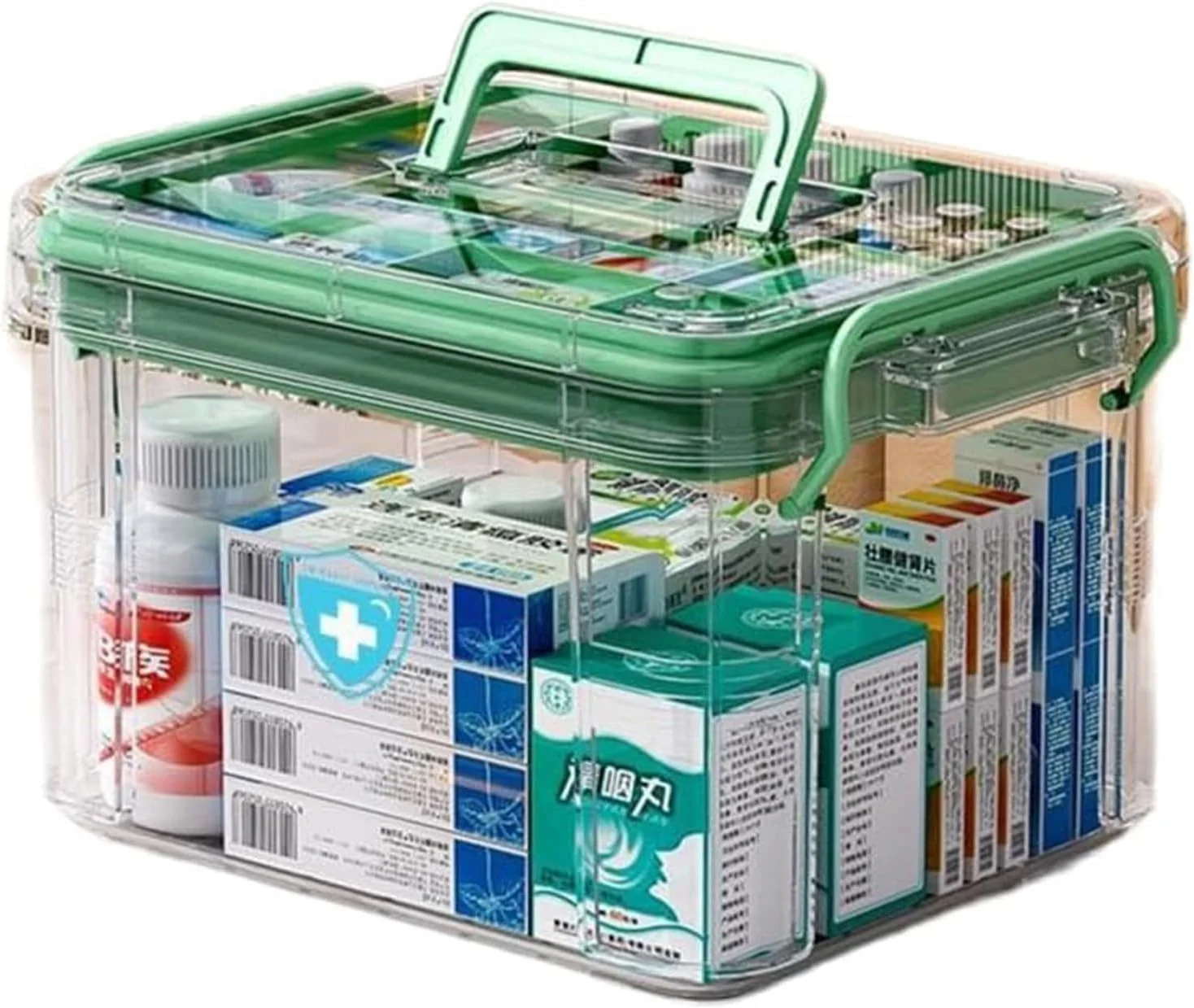 جعبه نگهداری و سازماندهی دارو Nyganmelloz، سازمان دهنده قرص دو محفظه ای با ظرفیت بزرگ، جعبه نگهداری کیت کمک های اولیه 31.7x23.2x18.6 سانتی متر، سازمان دهنده نگهداری مهره ها/اسباب بازی ها/جواهرات (بزرگ)