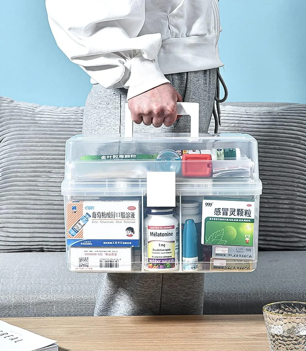 جعبه دارو Daomei، جعبه نگهداری دارو پلاستیکی، جعبه کمک های اولیه اضطراری خانوادگی، جعبه کمک های اولیه خانگی 3 طبقه، جعبه داروی ضد کودک، سازمان دهنده جعبه قرص با محفظه (سفید)