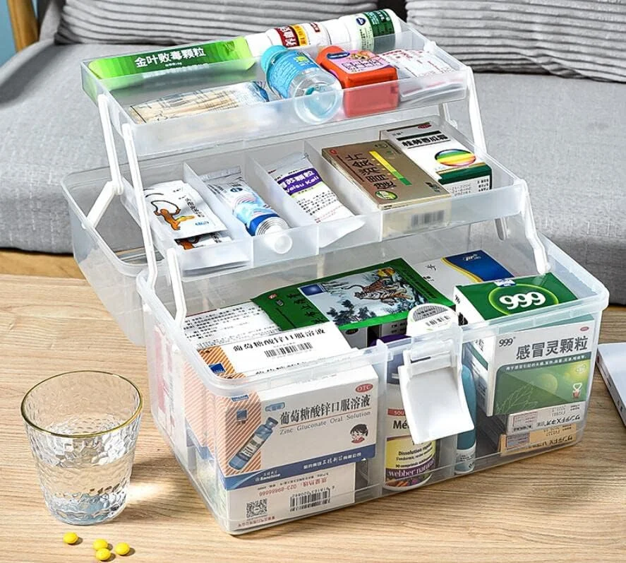 جعبه دارو Daomei، جعبه نگهداری دارو پلاستیکی، جعبه کمک های اولیه اضطراری خانوادگی، جعبه کمک های اولیه خانگی 3 طبقه، جعبه داروی ضد کودک، سازمان دهنده جعبه قرص با محفظه (سفید)
