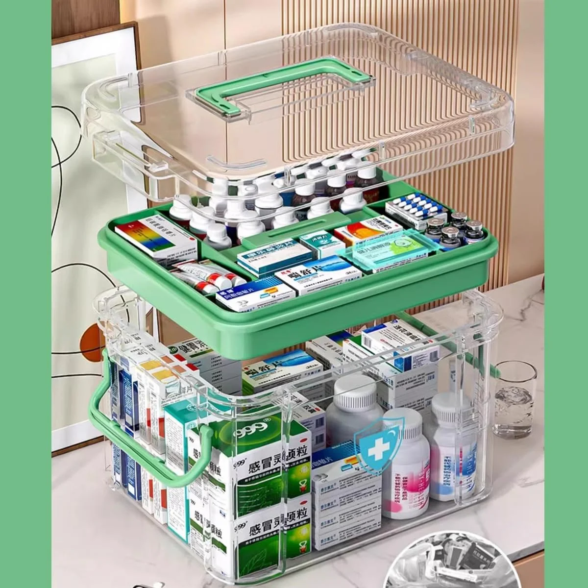 جعبه نگهداری و سازماندهی دارو Nyganmelloz، سازمان دهنده قرص دو محفظه ای با ظرفیت بزرگ، جعبه نگهداری کیت کمک های اولیه 31.7x23.2x18.6 سانتی متر، سازمان دهنده نگهداری مهره ها/اسباب بازی ها/جواهرات (بزرگ)