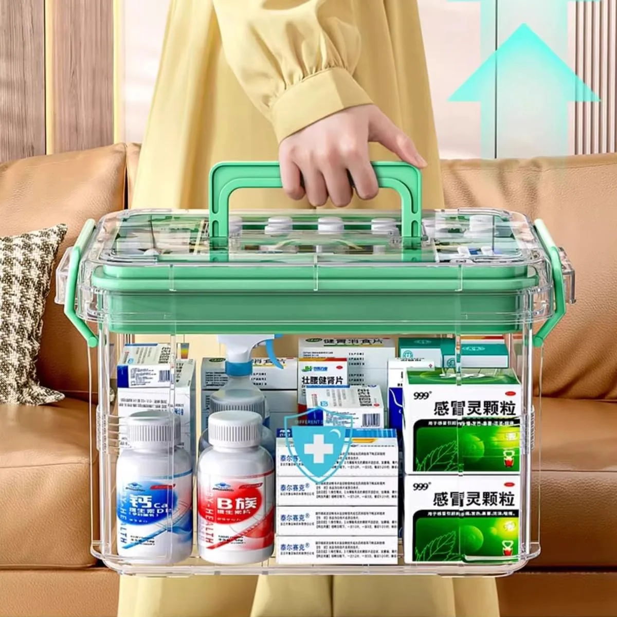جعبه نگهداری و سازماندهی دارو Nyganmelloz، سازمان دهنده قرص دو محفظه ای با ظرفیت بزرگ، جعبه نگهداری کیت کمک های اولیه 31.7x23.2x18.6 سانتی متر، سازمان دهنده نگهداری مهره ها/اسباب بازی ها/جواهرات (بزرگ)