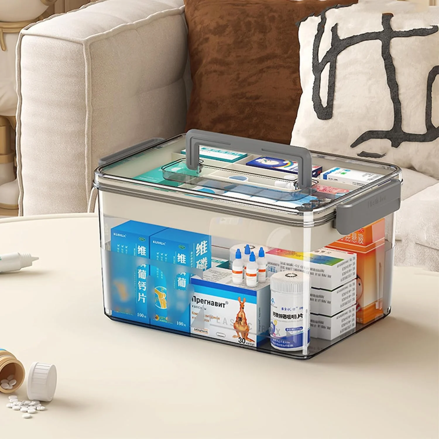 جعبه کمک های اولیه پلاستیکی شفاف HAENJA با 2 لایه، جعبه نگهداری کیت اضطراری قابل حمل با دسته، سازمان دهنده جعبه دارویی خانگی (خاکستری شفاف) جعبه کمک های اولیه پلاستیکی شفاف HAENJA با 2 لایه، جعبه نگهداری کیت اضطراری قابل حمل با دسته، سازمان دهنده جعبه دارویی خانگی (خاکستری شفاف)