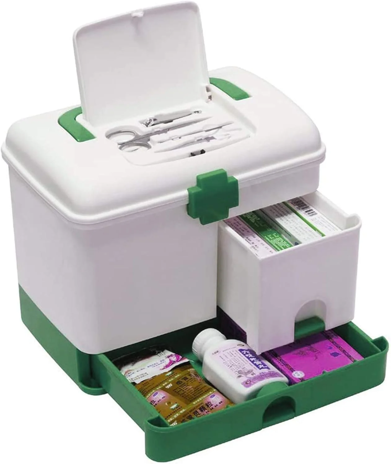 جعبه کمک های اولیه MixColours، طراحی 3 لایه 5 محفظه، جعبه دارویی چند منظوره قابل حمل، جعبه نگهداری دارو خانگی - سبز
