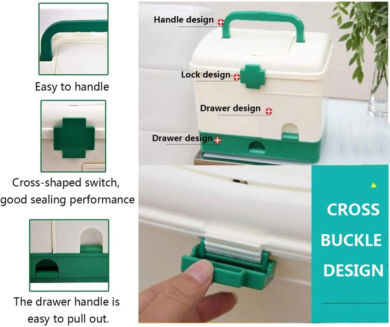 جعبه کمک های اولیه MixColours، طراحی 3 لایه 5 محفظه، جعبه دارویی چند منظوره قابل حمل، جعبه نگهداری دارو خانگی - سبز