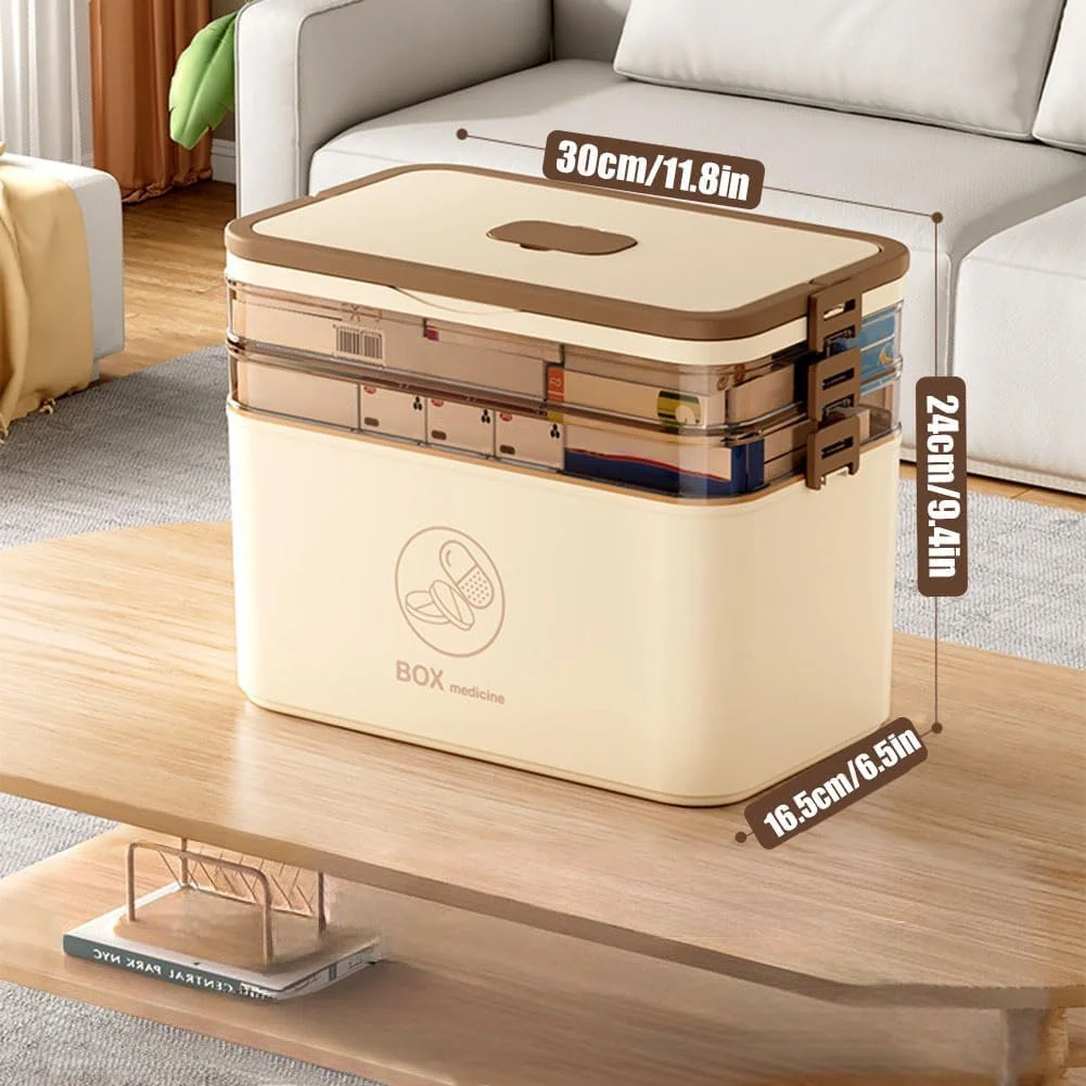 جعبه نگهداری دارو، جعبه بزرگ دارو، جعبه سازمان دهنده دارو 3 طبقه، جعبه کمک های اولیه کابینت دارو با محفظه، سازمان دهنده قرص قابل حمل، جعبه های نگهداری داروخانه پلاستیکی برای خانواده