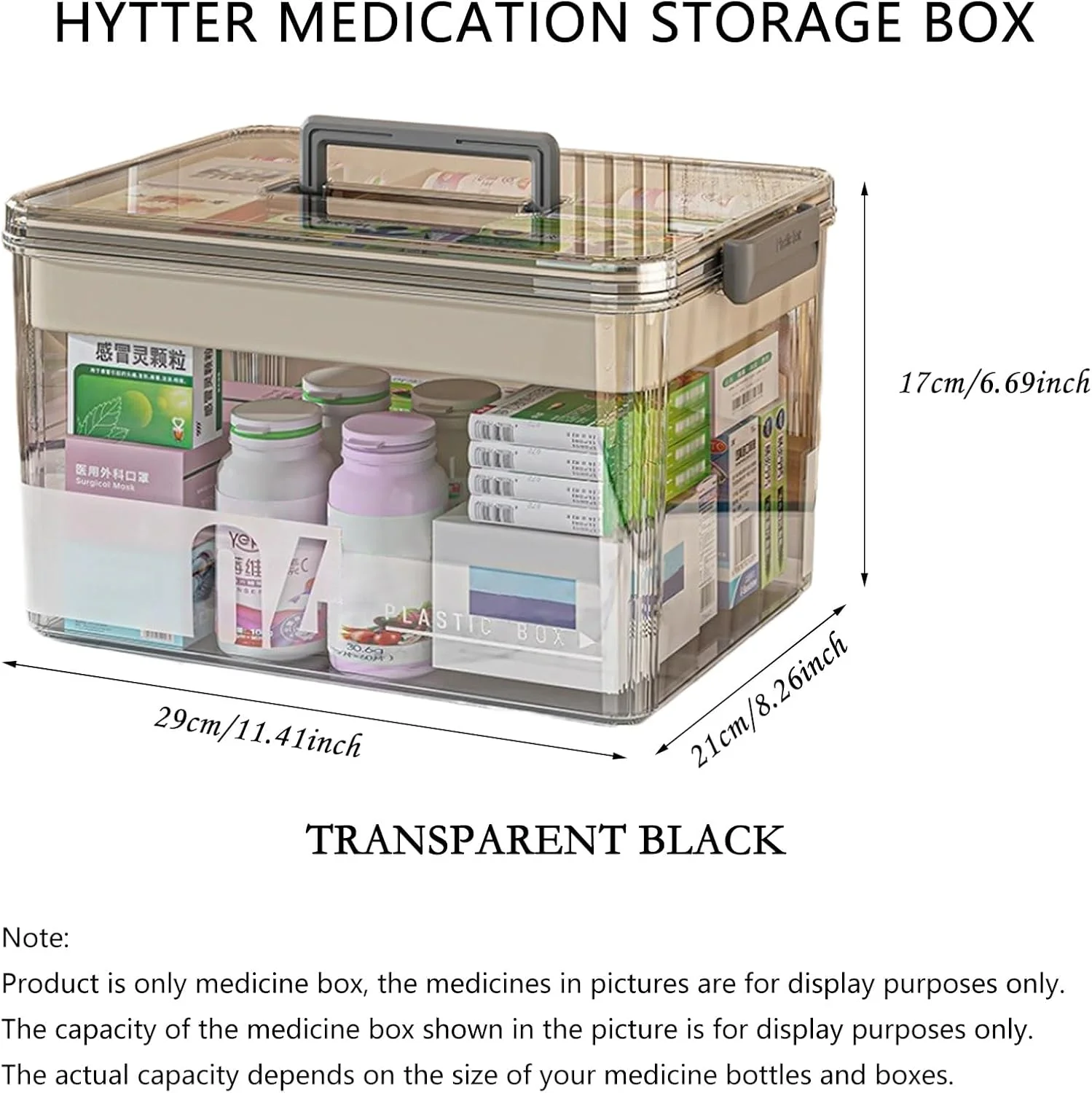 جعبه نظم دهنده داروهای خانگی برای مسافرت های خانوادگی، جعبه نگهداری دارویی پلاستیکی با درب و دسته، جعبه دارویی 2 لایه با محفظه (مشکی شفاف)