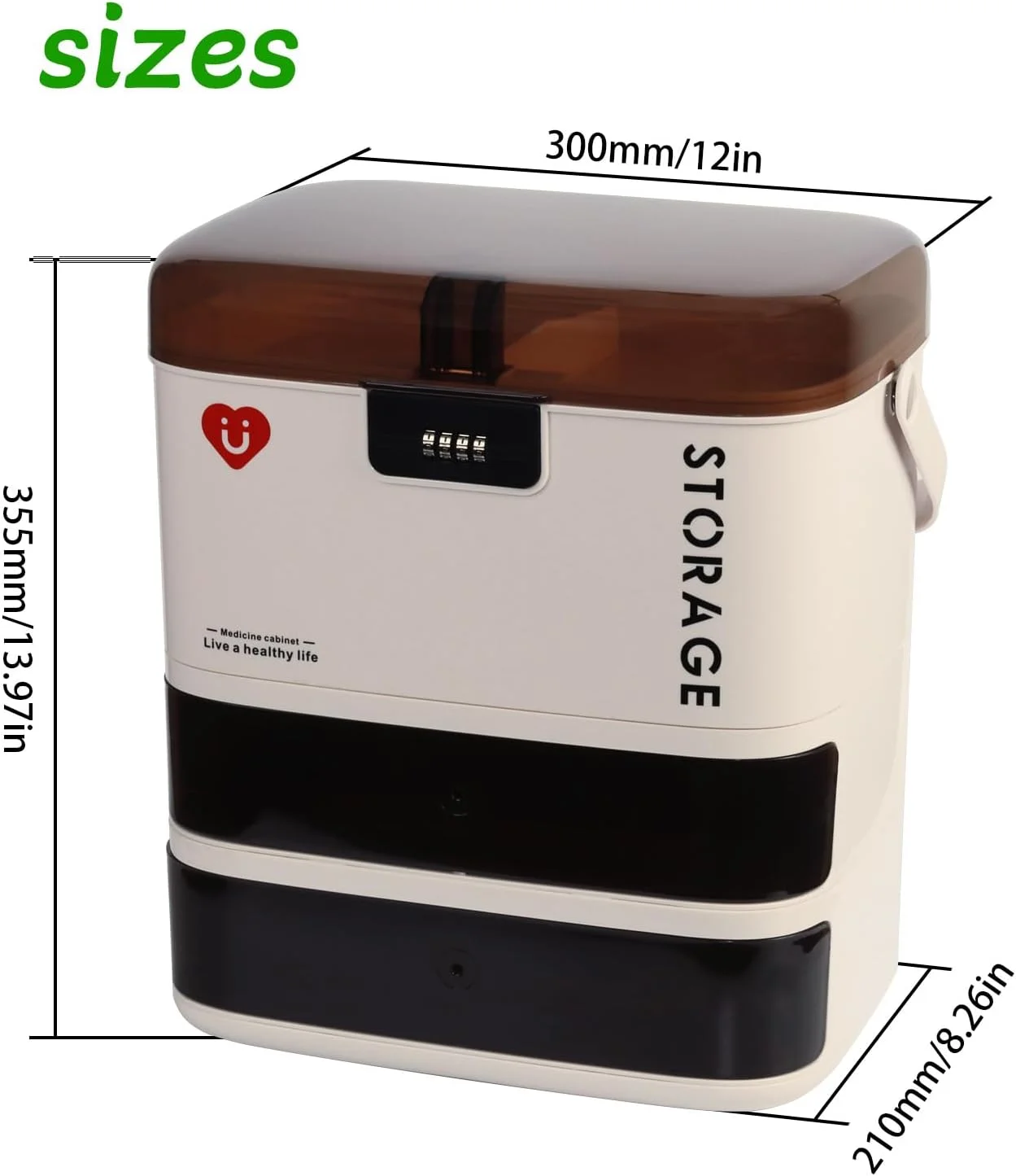 جعبه قفل دار دارو، جعبه نگهداری دارو با ظرفیت بزرگ قابل حمل، طراحی لایه ای پلاستیکی برای کمک های اولیه، جعبه ایمن خانوادگی سازمان دهنده قرص روزانه (دارای کشوی دو لایه)