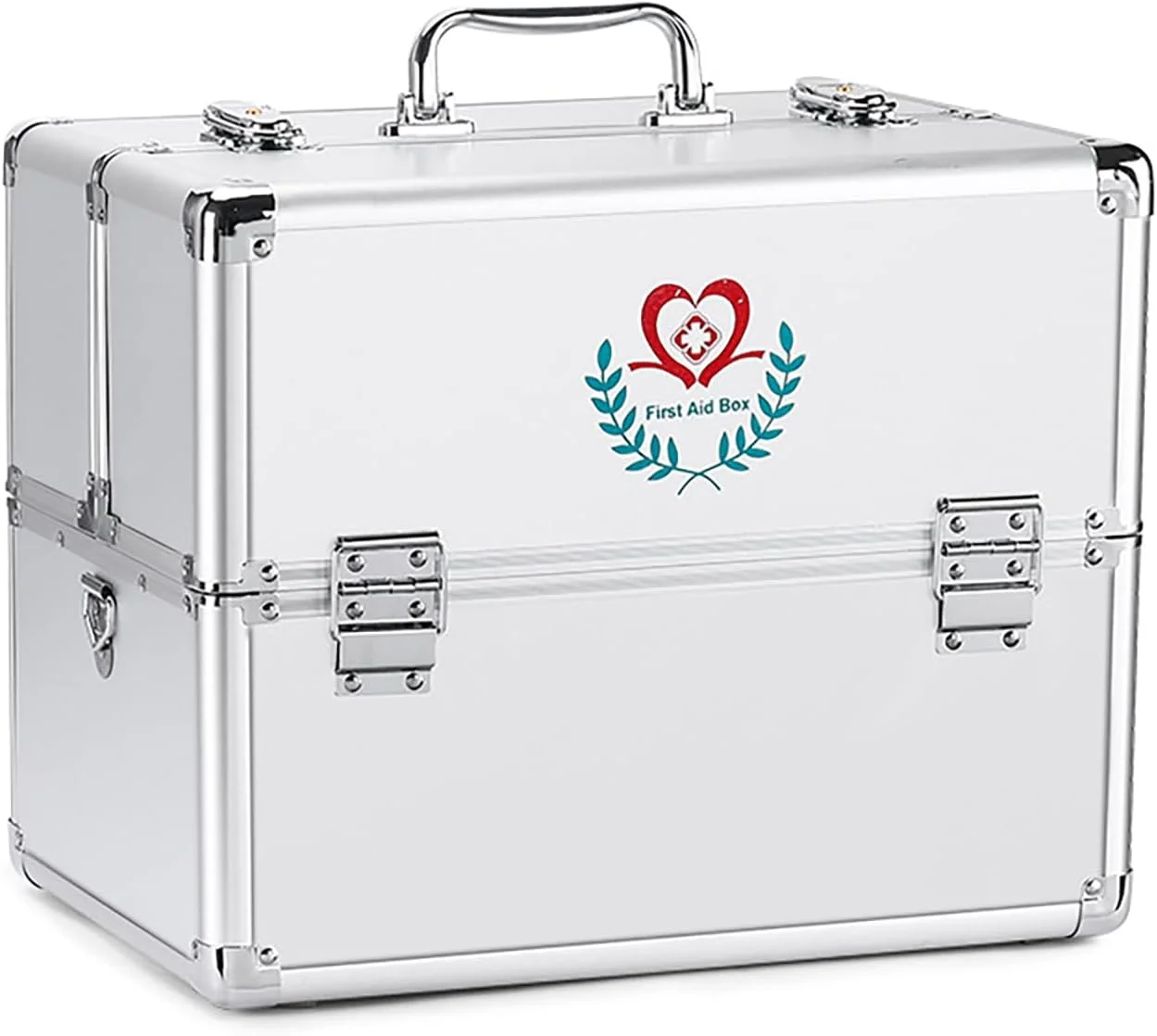 جعبه سازمان دهنده دارو، جعبه کمک های اولیه با ظرفیت بزرگ، جعبه فلزی قابل حمل برای نگهداری دارو با دسته و بند شانه جعبه سازمان دهنده دارو، جعبه کمک های اولیه با ظرفیت بزرگ، جعبه فلزی قابل حمل برای نگهداری دارو با دسته و بند شانه