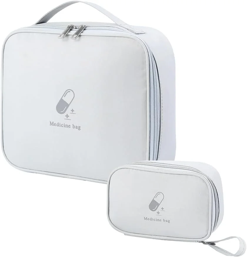 کیف کمک های اولیه، سازمان دهنده کیف دارویی مسافرتی، کیف خالی جعبه کمک های اولیه برای مسافرت در فضای باز، کمپینگ، پیاده روی، کیف نگهداری دارویی کوچک خالی، کیت بقای لوازم ضروری اولیه در فضای باز (2 عدد، خاکستری)