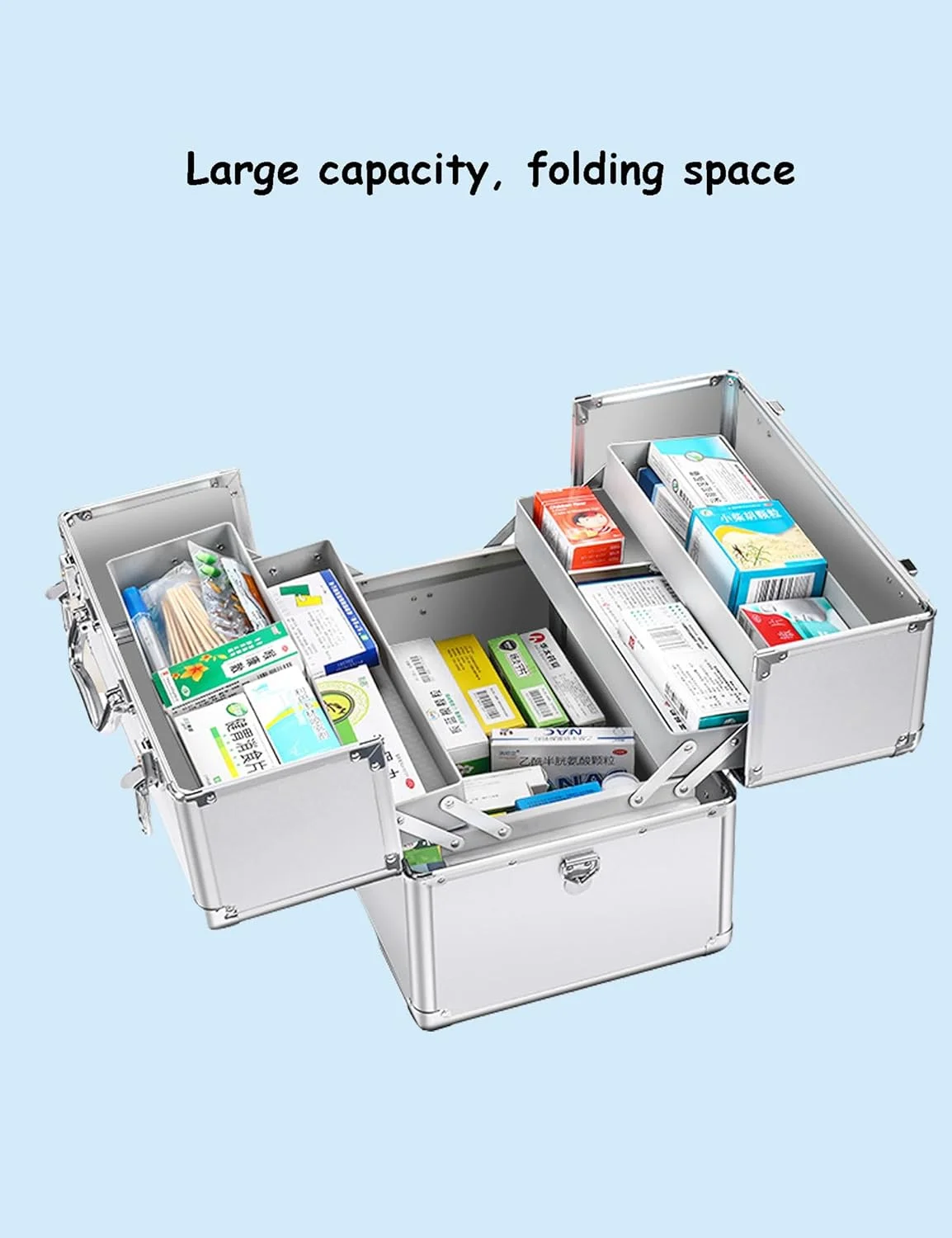 جعبه سازمان دهنده دارو، جعبه کمک های اولیه با ظرفیت بزرگ، جعبه فلزی قابل حمل برای نگهداری دارو با دسته و بند شانه جعبه سازمان دهنده دارو، جعبه کمک های اولیه با ظرفیت بزرگ، جعبه فلزی قابل حمل برای نگهداری دارو با دسته و بند شانه