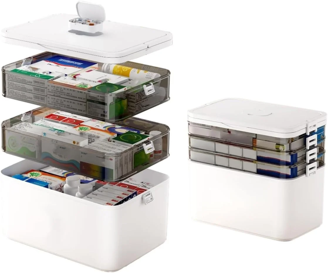 جعبه کمک های اولیه 4 طبقه ORCHID M با جعبه قرص و دسته، سازمان دهنده قابل حمل دارو با ظرفیت بزرگ و ضد رطوبت، جعبه خالی کمک های اولیه برای خانه، خوابگاه، دفتر، مسافرت جعبه کمک های اولیه 4 طبقه ORCHID M با جعبه قرص و دسته، سازمان دهنده قابل حمل دارو با ظرفیت بزرگ و ضد رطوبت، جعبه خالی کمک های اولیه برای خانه، خوابگاه، دفتر، مسافرت