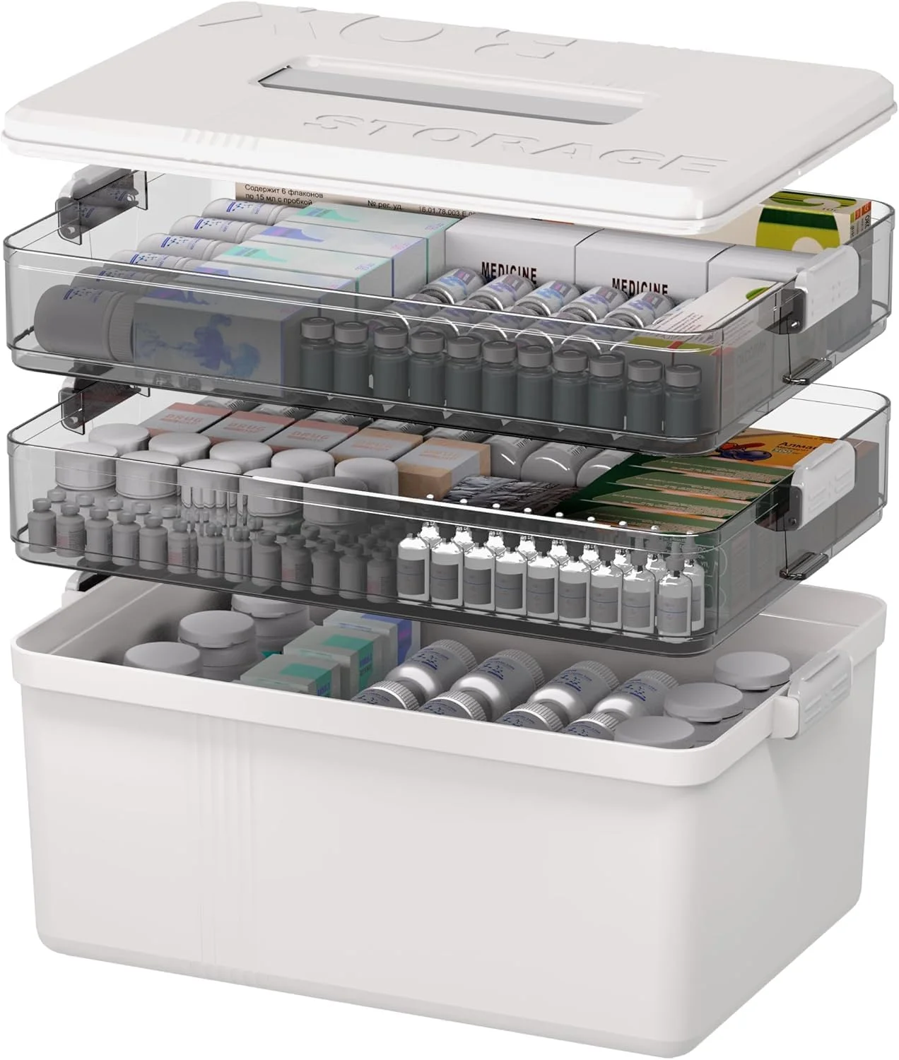 جعبه سازمان دهنده دارو با دسته، جعبه کمک های اولیه قابل حمل 3 طبقه برای قرص، کابینت پزشکی جمع و جور برای خانه، محل کار، مسافرت، ماشین و مدرسه، چند محفظه، سبک وزن جعبه سازمان دهنده دارو با دسته، جعبه کمک های اولیه قابل حمل 3 طبقه برای قرص، کابینت پزشکی جمع و جور برای خانه، محل کار، مسافرت، ماشین و مدرسه، چند محفظه، سبک وزن