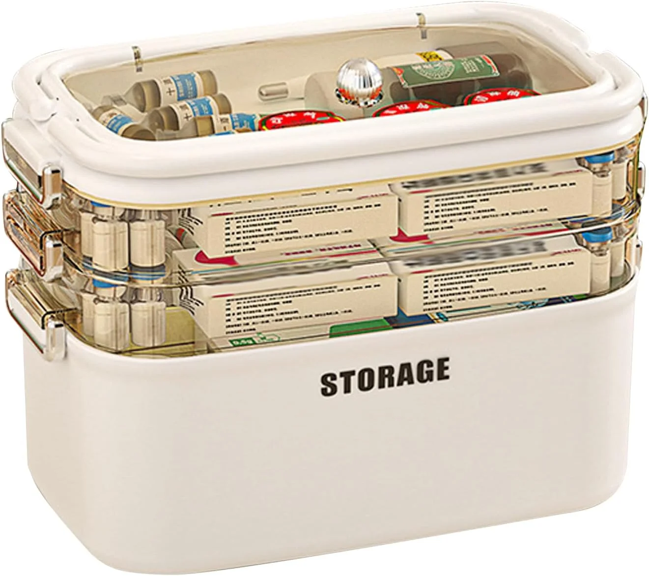 جعبه دارو OUGPIU، 4 طبقه، مستطیلی، پلاستیکی، ضد هوا، باز شدن با گیره، 4 محفظه، جمع و جور، جعبه نگهداری چند منظوره جعبه دارو OUGPIU، 4 طبقه، مستطیلی، پلاستیکی، ضد هوا، باز شدن با گیره، 4 محفظه، جمع و جور، جعبه نگهداری چند منظوره