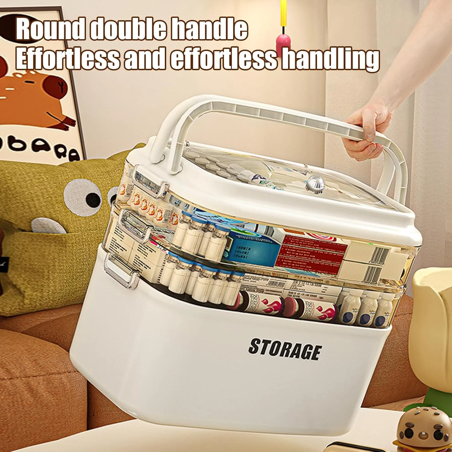 جعبه دارو OUGPIU، 4 طبقه، مستطیلی، پلاستیکی، ضد هوا، باز شدن با گیره، 4 محفظه، جمع و جور، جعبه نگهداری چند منظوره جعبه دارو OUGPIU، 4 طبقه، مستطیلی، پلاستیکی، ضد هوا، باز شدن با گیره، 4 محفظه، جمع و جور، جعبه نگهداری چند منظوره