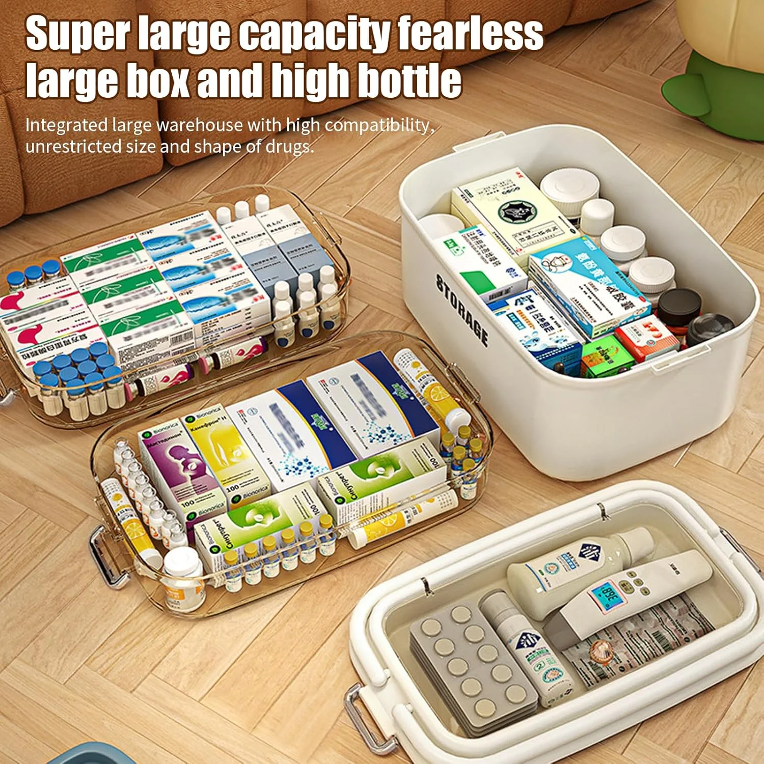 جعبه دارو OUGPIU، 4 طبقه، مستطیلی، پلاستیکی، ضد هوا، باز شدن گیره ای، 4 محفظه، جمع و جور، جعبه نگهداری چند منظوره جعبه دارو OUGPIU، 4 طبقه، مستطیلی، پلاستیکی، ضد هوا، باز شدن گیره ای، 4 محفظه، جمع و جور، جعبه نگهداری چند منظوره