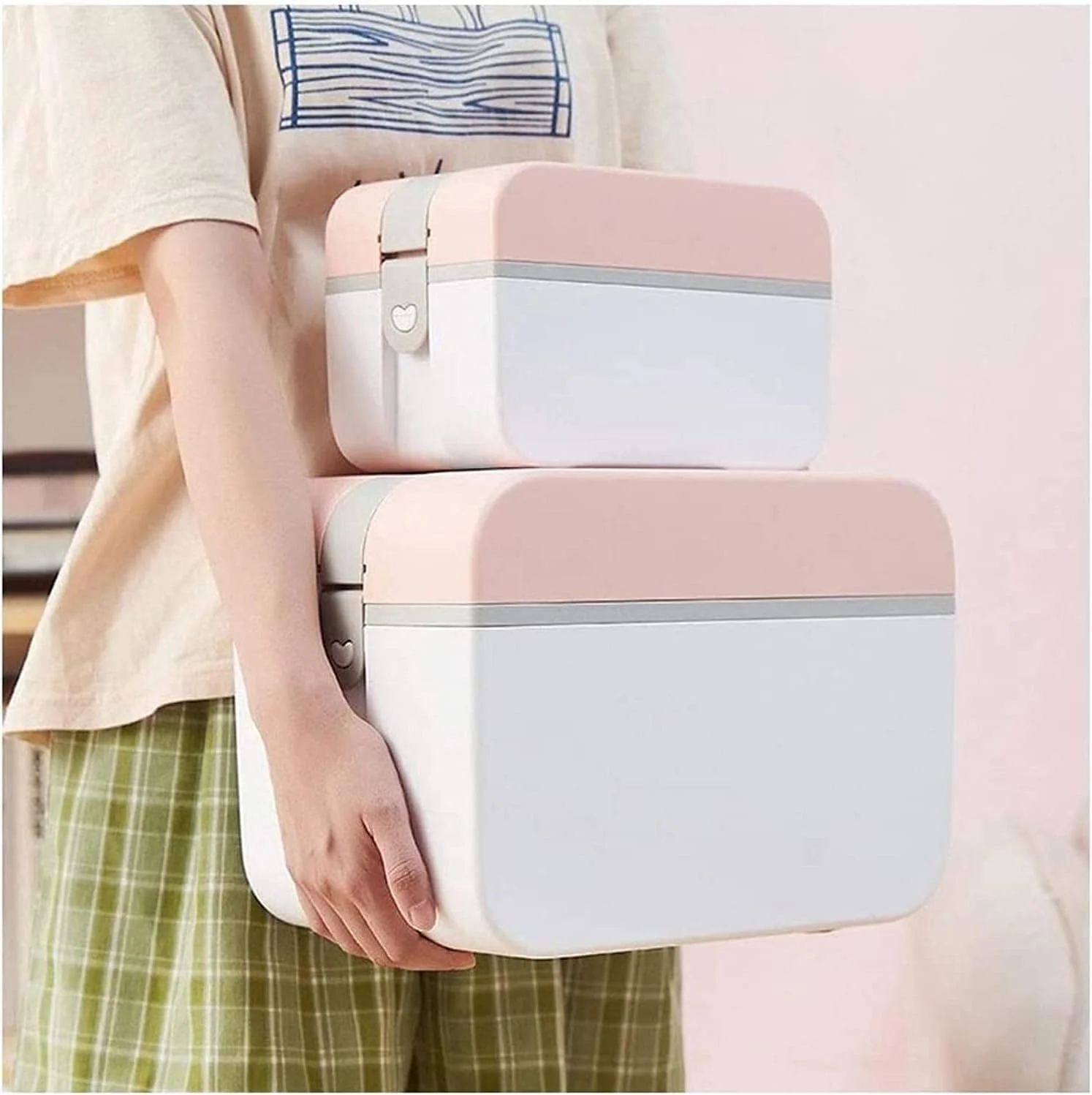 جعبه کمک های اولیه McMola، جعبه نگهداری دارو، جعبه داروی خانگی، سازمان دهنده جعبه کمک های اولیه، صورتی، با محفظه، جعبه نگهداری دارو قابل حمل (سایز: کوچک)