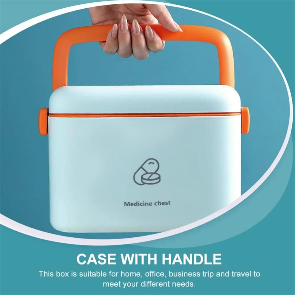 جعبه کمک های اولیه خانگی، ظرف نگهداری با ظرفیت بزرگ، جعبه نگهداری داروی خانواده، آبی روشن