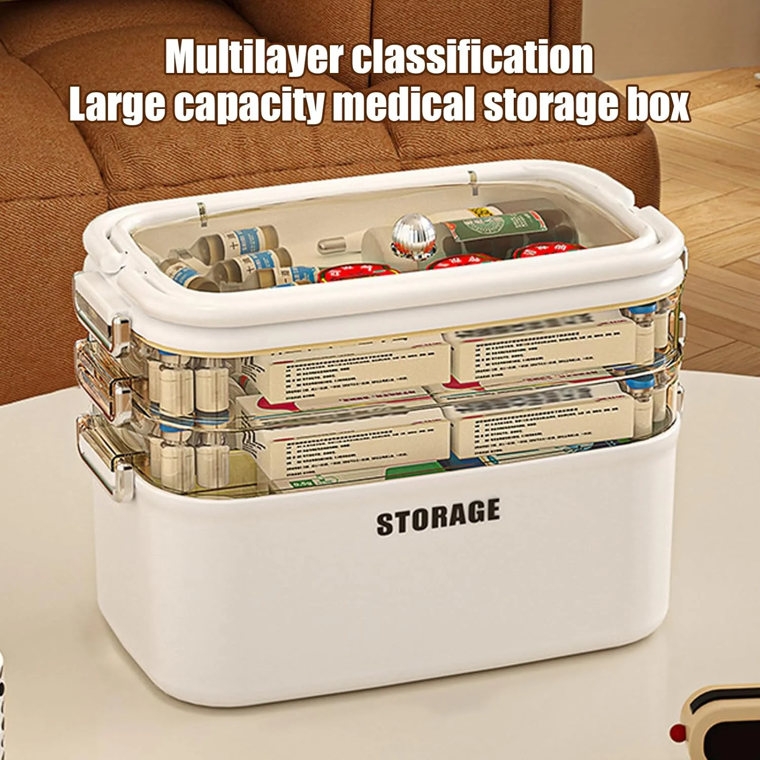 جعبه دارو OUGPIU، 4 طبقه، مستطیلی، پلاستیکی، ضد هوا، باز شدن با گیره، 4 محفظه، جمع و جور، جعبه نگهداری چند منظوره جعبه دارو OUGPIU، 4 طبقه، مستطیلی، پلاستیکی، ضد هوا، باز شدن با گیره، 4 محفظه، جمع و جور، جعبه نگهداری چند منظوره