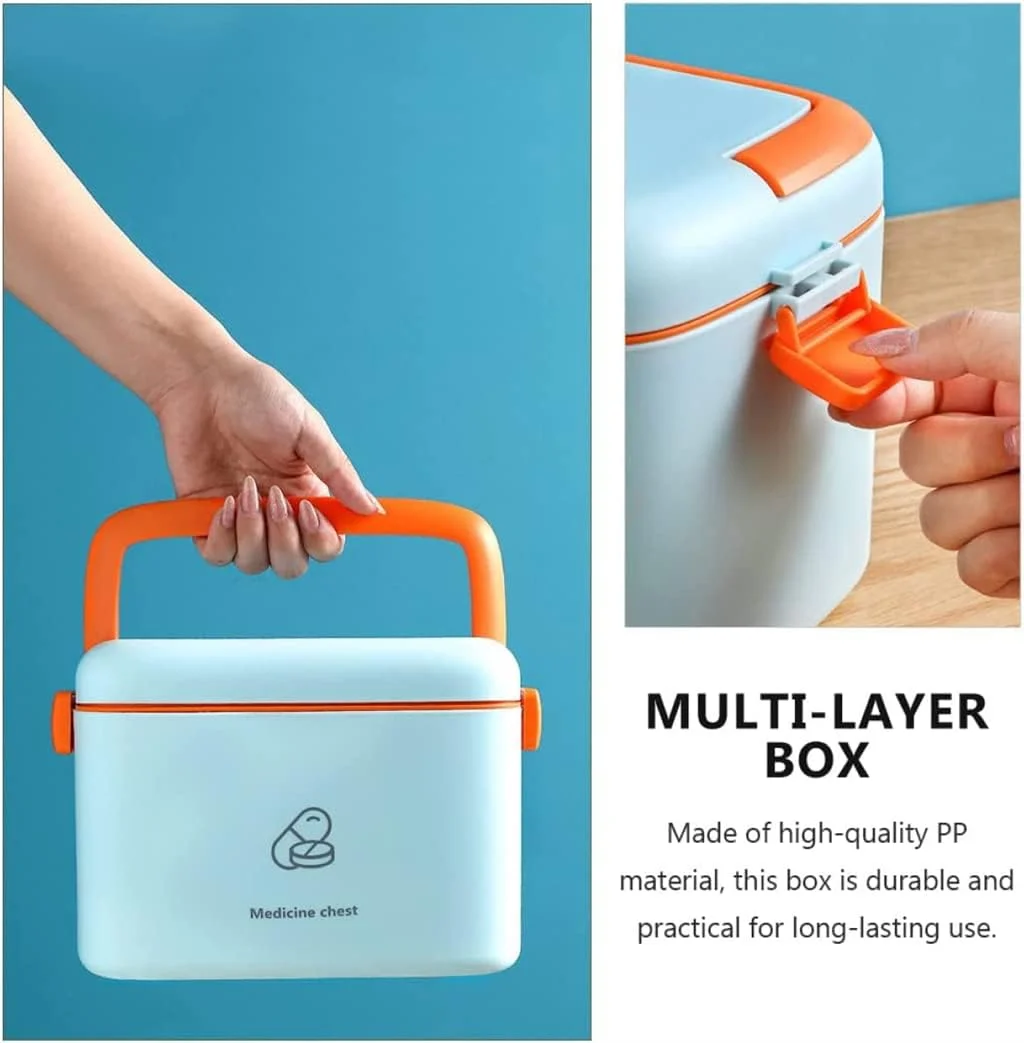 جعبه کمک های اولیه خانگی، ظرف نگهداری با ظرفیت بزرگ، جعبه نگهداری داروی خانواده، آبی روشن