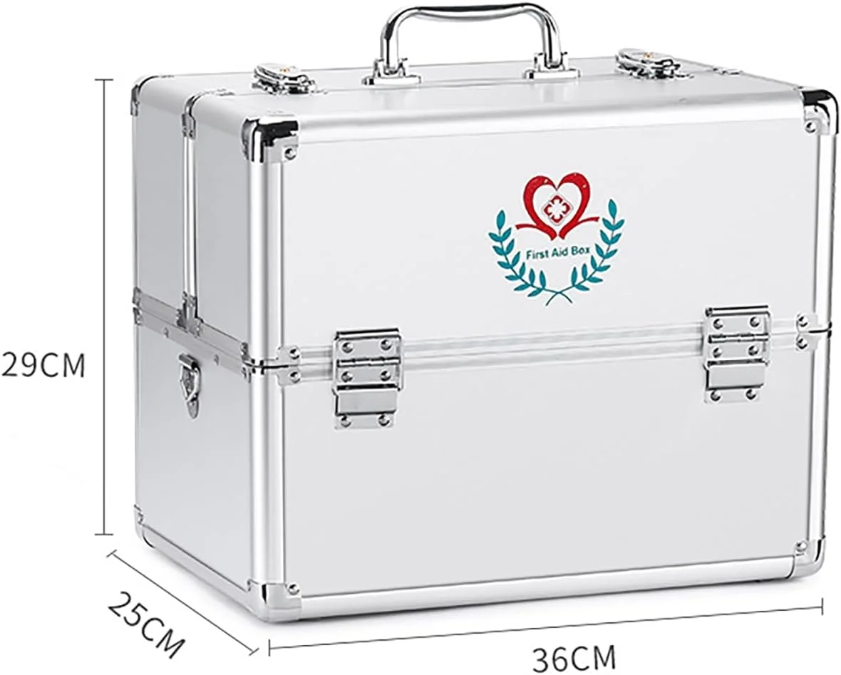 جعبه سازمان دهنده دارو، جعبه کمک های اولیه با ظرفیت بزرگ، جعبه فلزی قابل حمل برای نگهداری دارو با دسته و بند شانه جعبه سازمان دهنده دارو، جعبه کمک های اولیه با ظرفیت بزرگ، جعبه فلزی قابل حمل برای نگهداری دارو با دسته و بند شانه