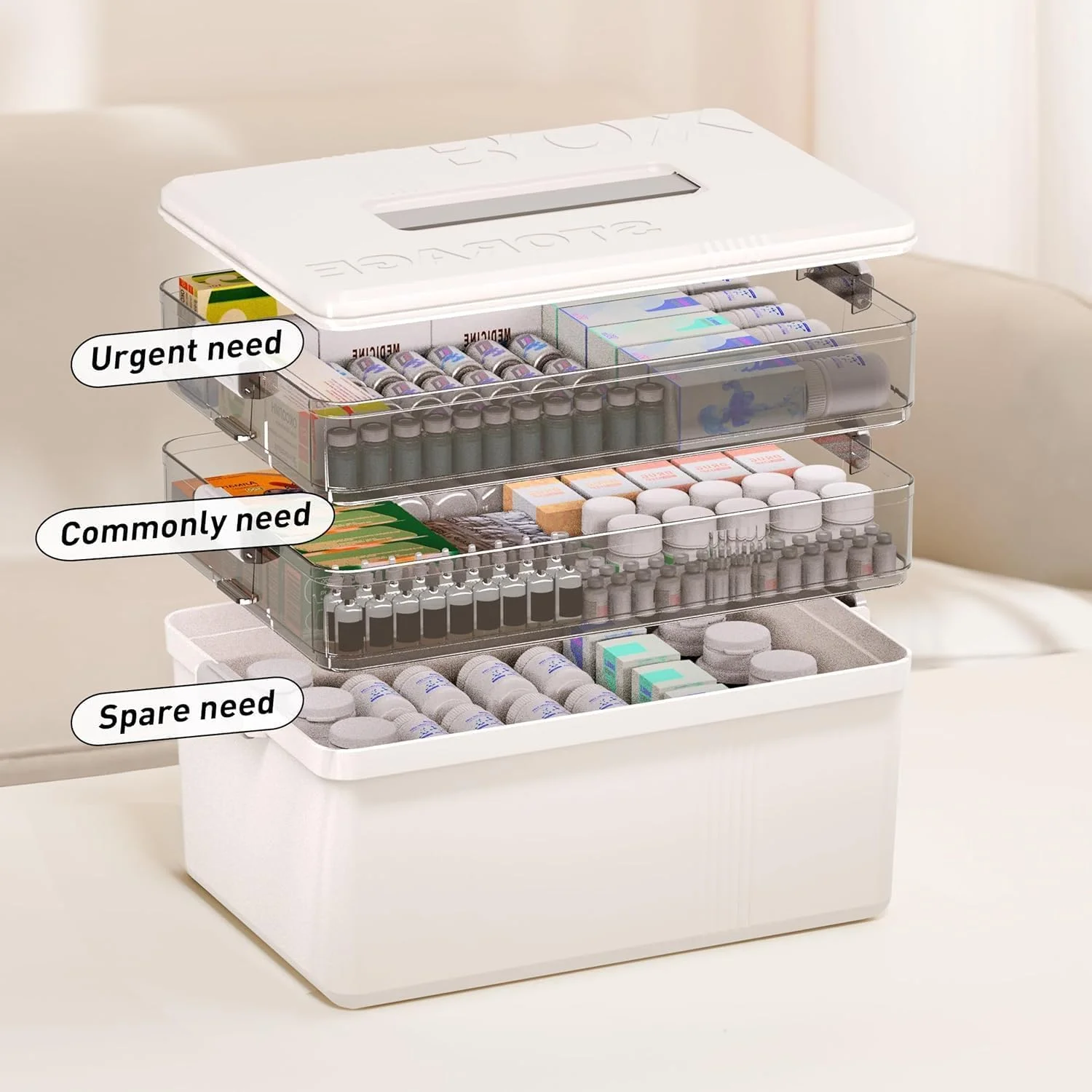 جعبه سازمان دهنده دارو با دسته، جعبه کمک های اولیه قابل حمل 3 طبقه برای قرص ها، کابینت های پزشکی جمع و جور برای استفاده در خانه، محل کار، مسافرت، ماشین و مدرسه، چند محفظه، سبک وزن جعبه سازمان دهنده دارو با دسته، جعبه کمک های اولیه قابل حمل 3 طبقه برای قرص ها، کابینت های پزشکی جمع و جور برای استفاده در خانه، محل کار، مسافرت، ماشین و مدرسه، چند محفظه، سبک وزن