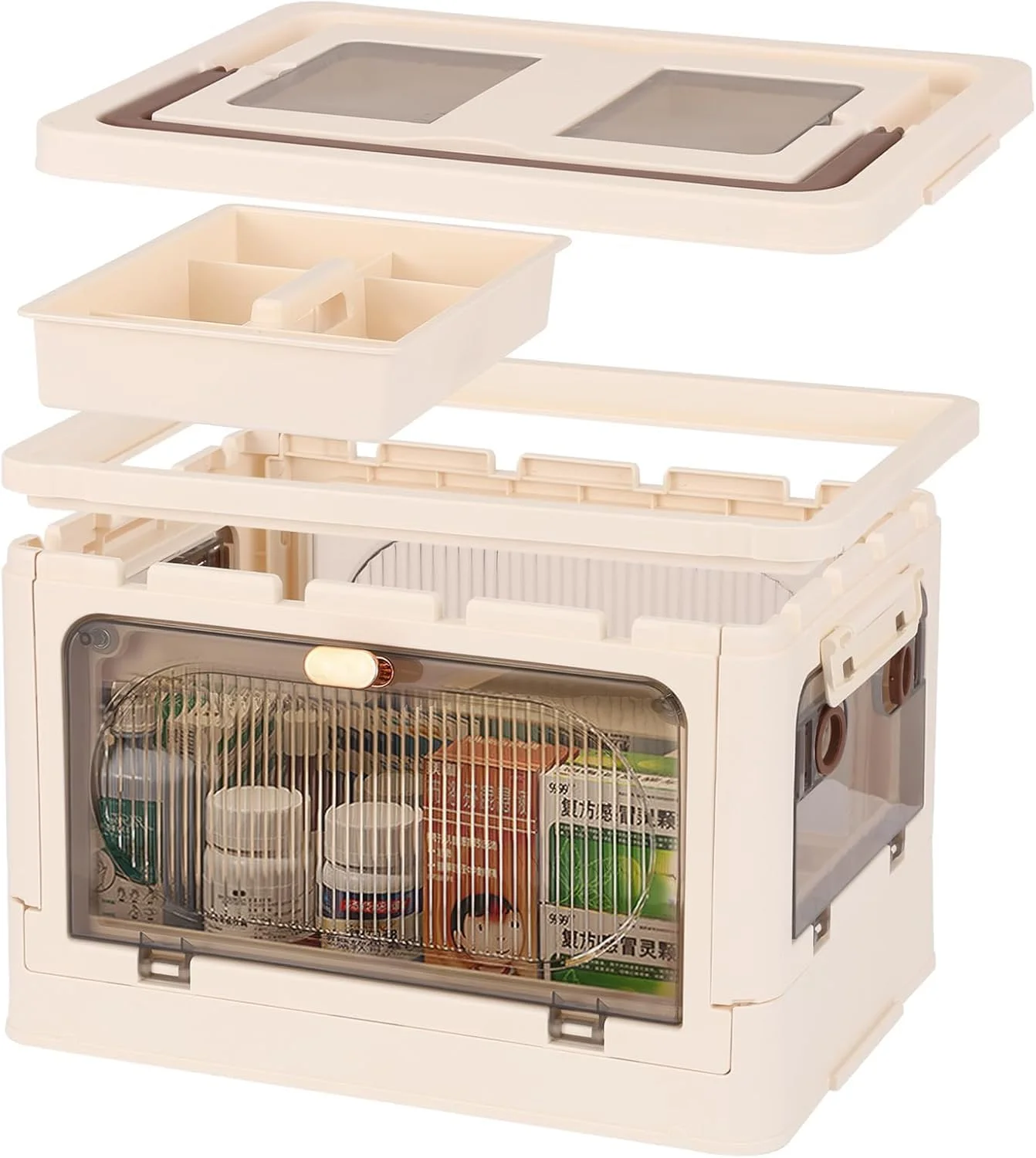 جعبه نگهداری دارو ORCHID M® با جعبه کمک های اولیه بسیار بزرگ با سینی جداشدنی و درب بالایی با دسترسی سریع، سازمان دهنده دارو با 5 درب بازشو، جعبه نگهداری چند منظوره پلاستیکی